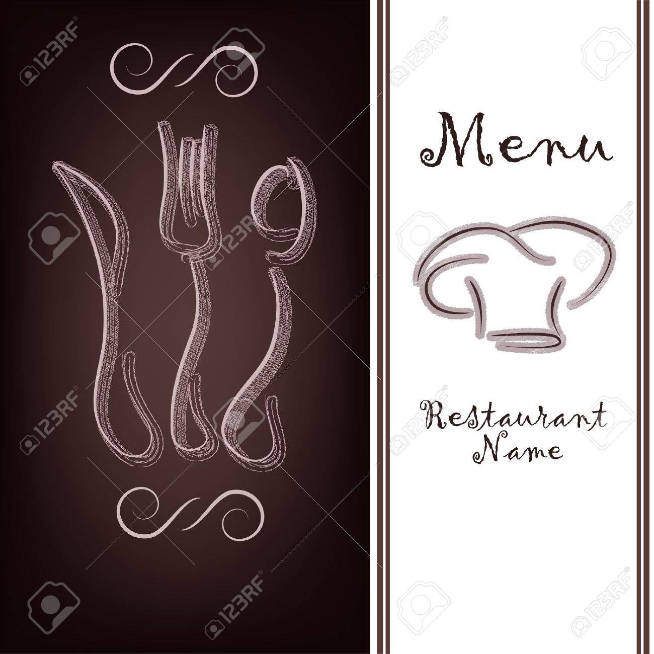 茶色の背景に食卓用食器類の概要のイラスト素材 ベクタ Image