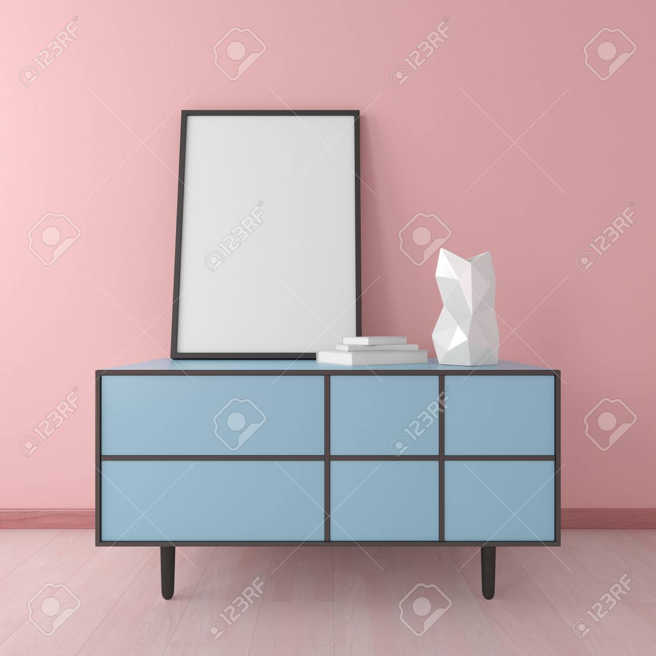Bleu Commode Avec Cadre Et Vase En Chambre Rose Intérieur Mockup ... Bleu Commode Avec Cadre Et Vase En Chambre Rose Intérieur Mockup ...