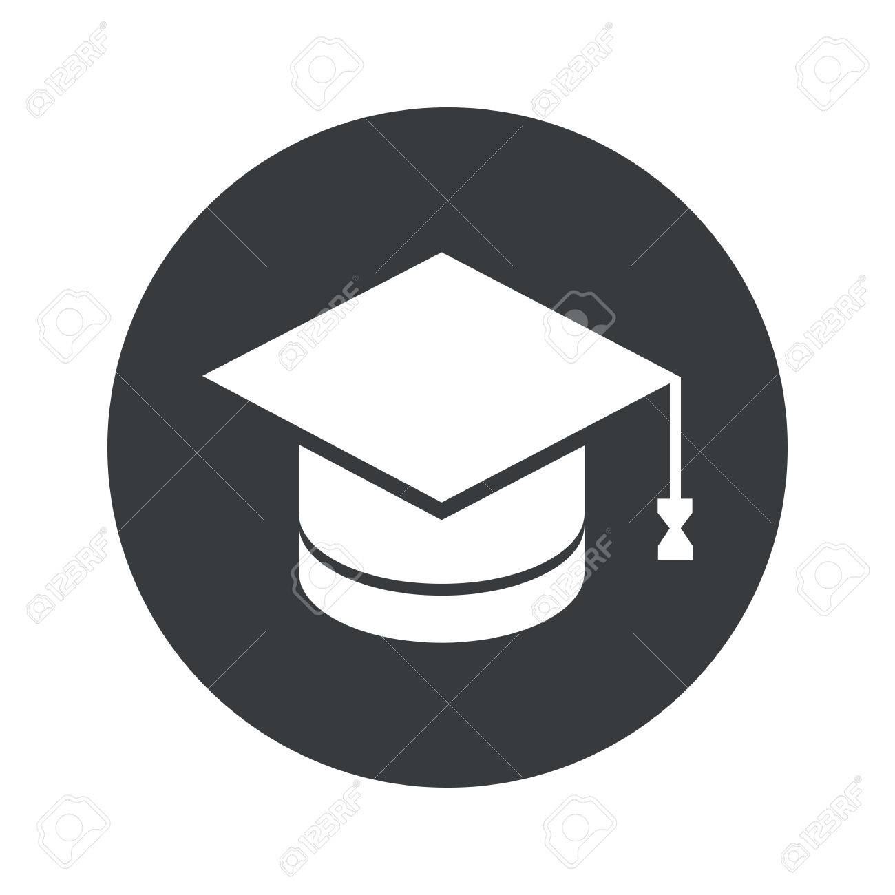 image of square academic hat in black circle isolated on white