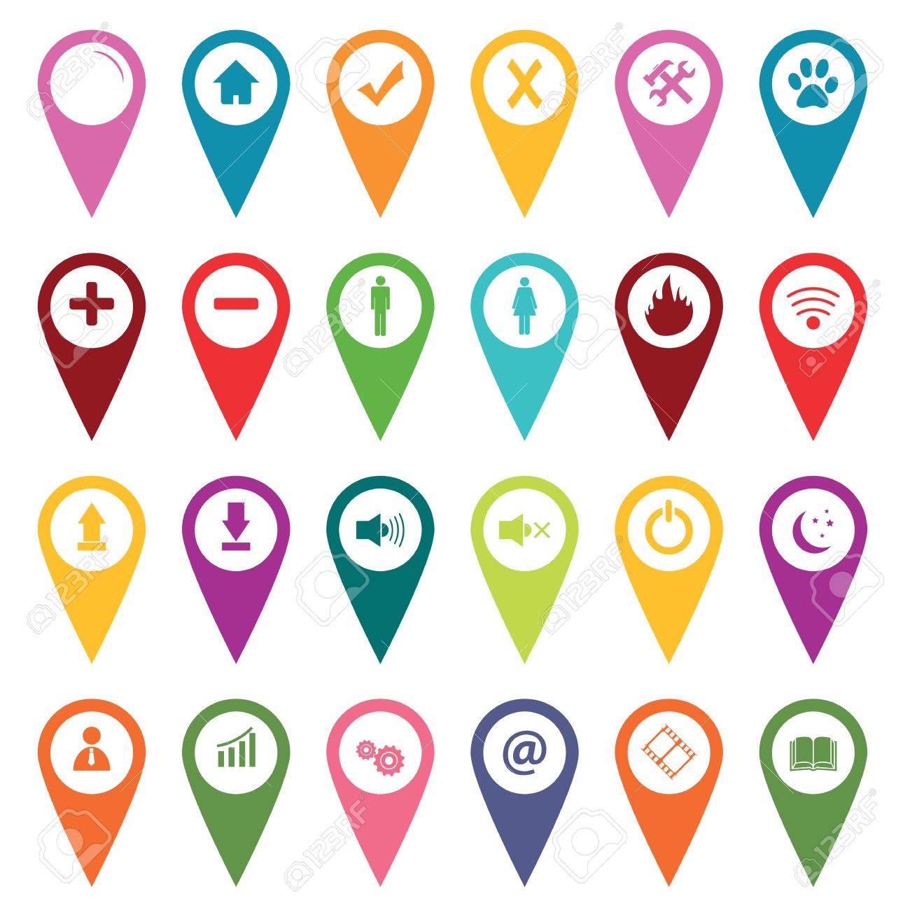 Idfferent の画像は 白で隔離と色分け地図マーカー アイコンのイラスト素材 ベクタ Image