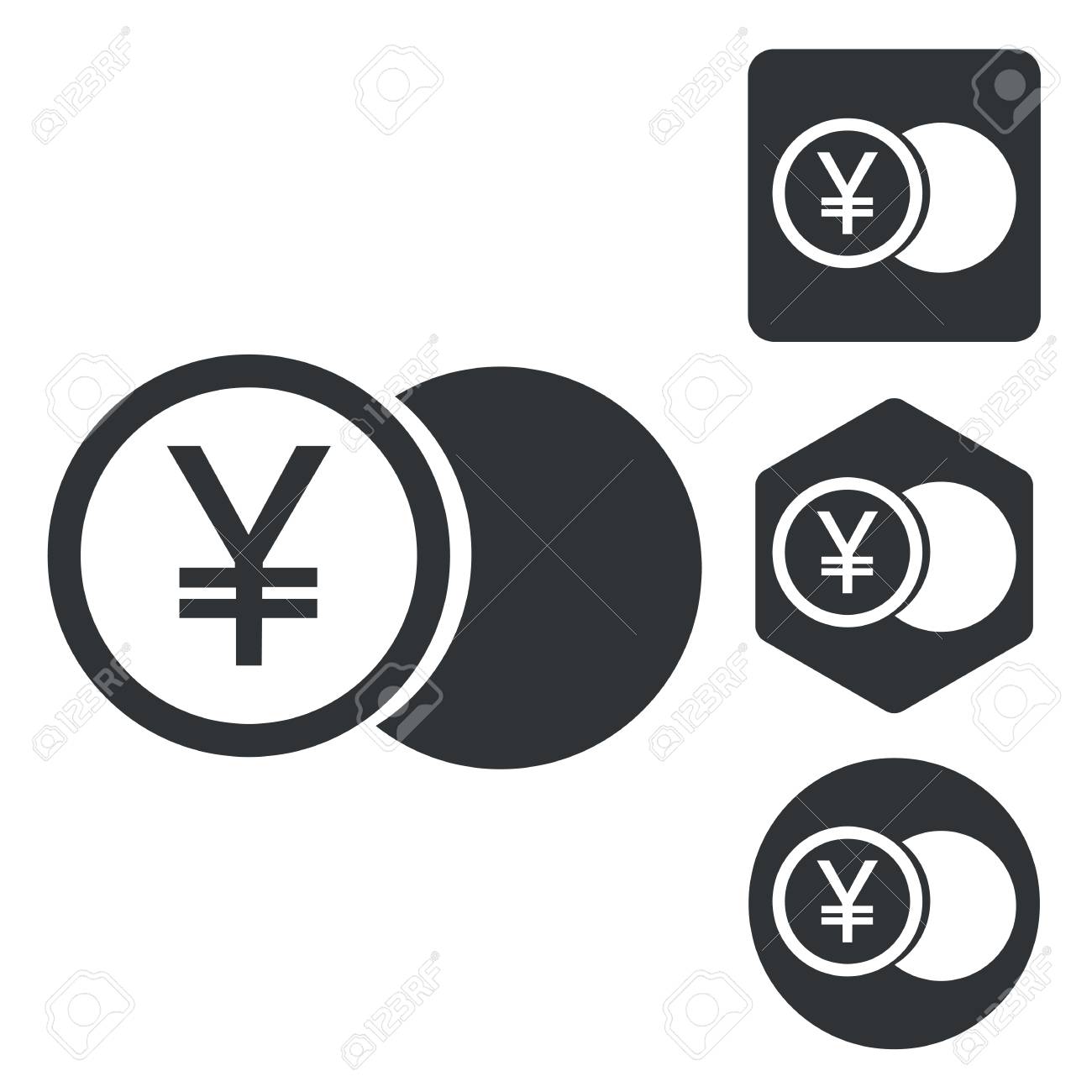 円コイン アイコン セット 白黒 白で隔離のイラスト素材 ベクタ Image