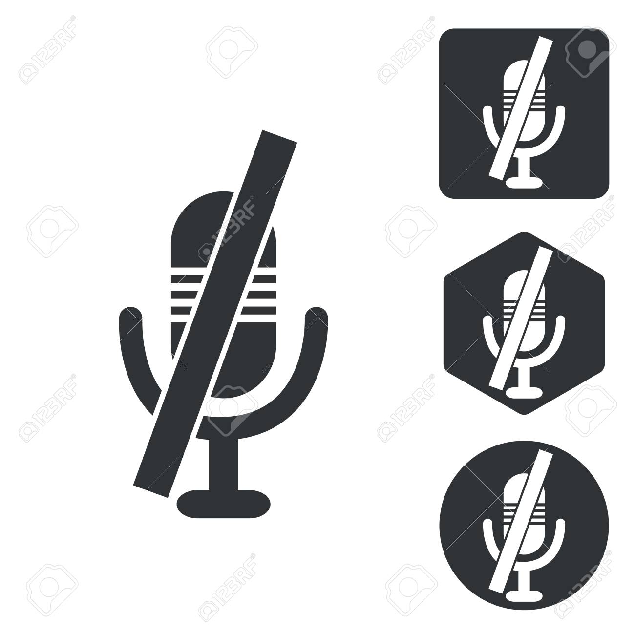 ミュート マイク アイコン セット モノクロ 白で隔離のイラスト素材 ベクタ Image