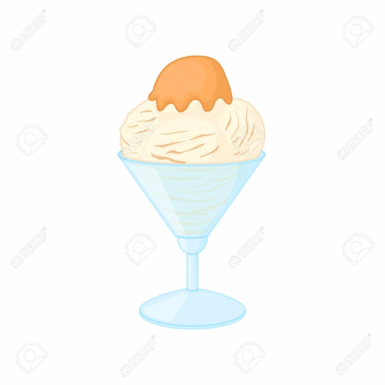 漫画のスタイルの白い背景の上にボウル アイコンのソースとバニラアイス クリームのイラスト素材 ベクタ Image