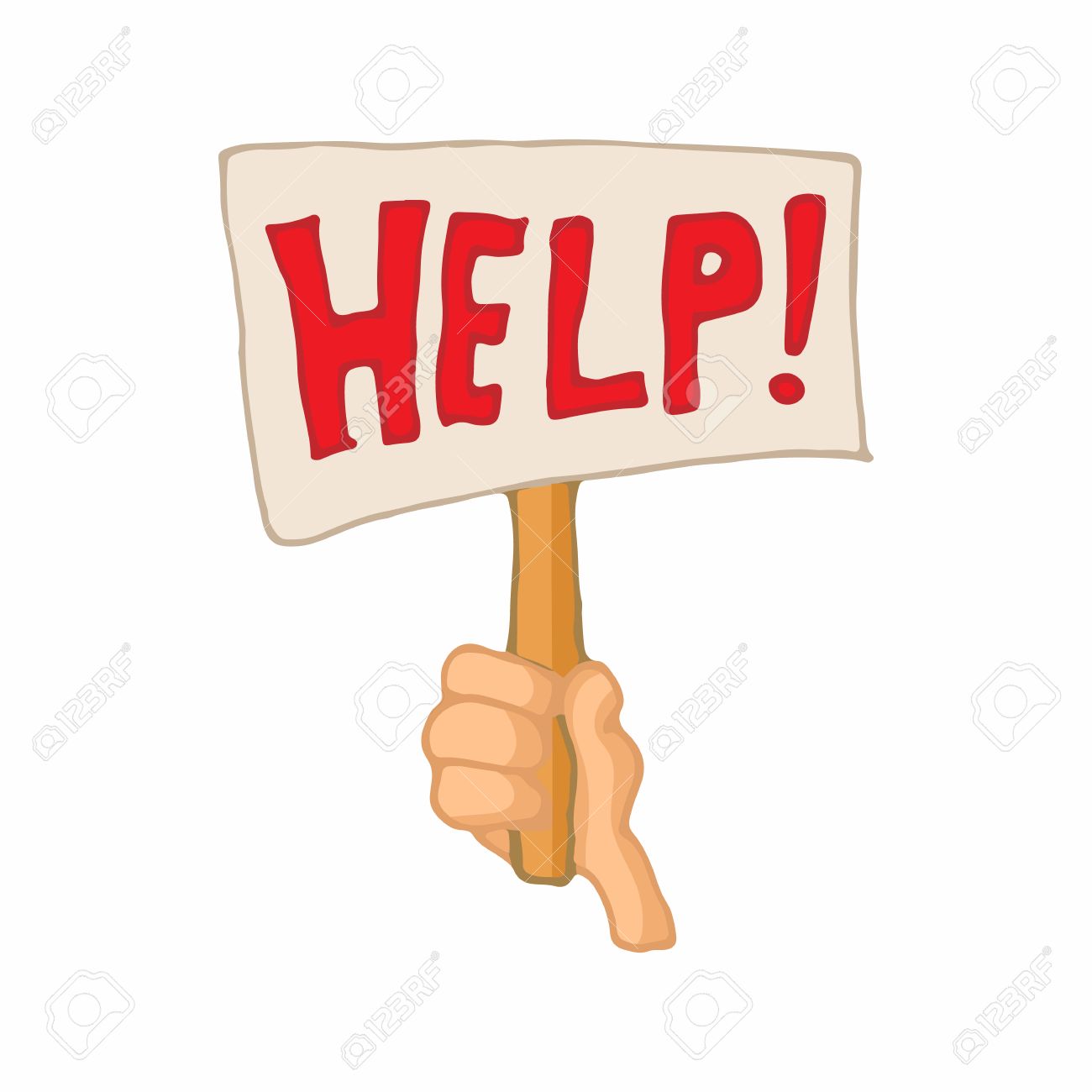 sign with the word help in a hand icon in cartoon style on a