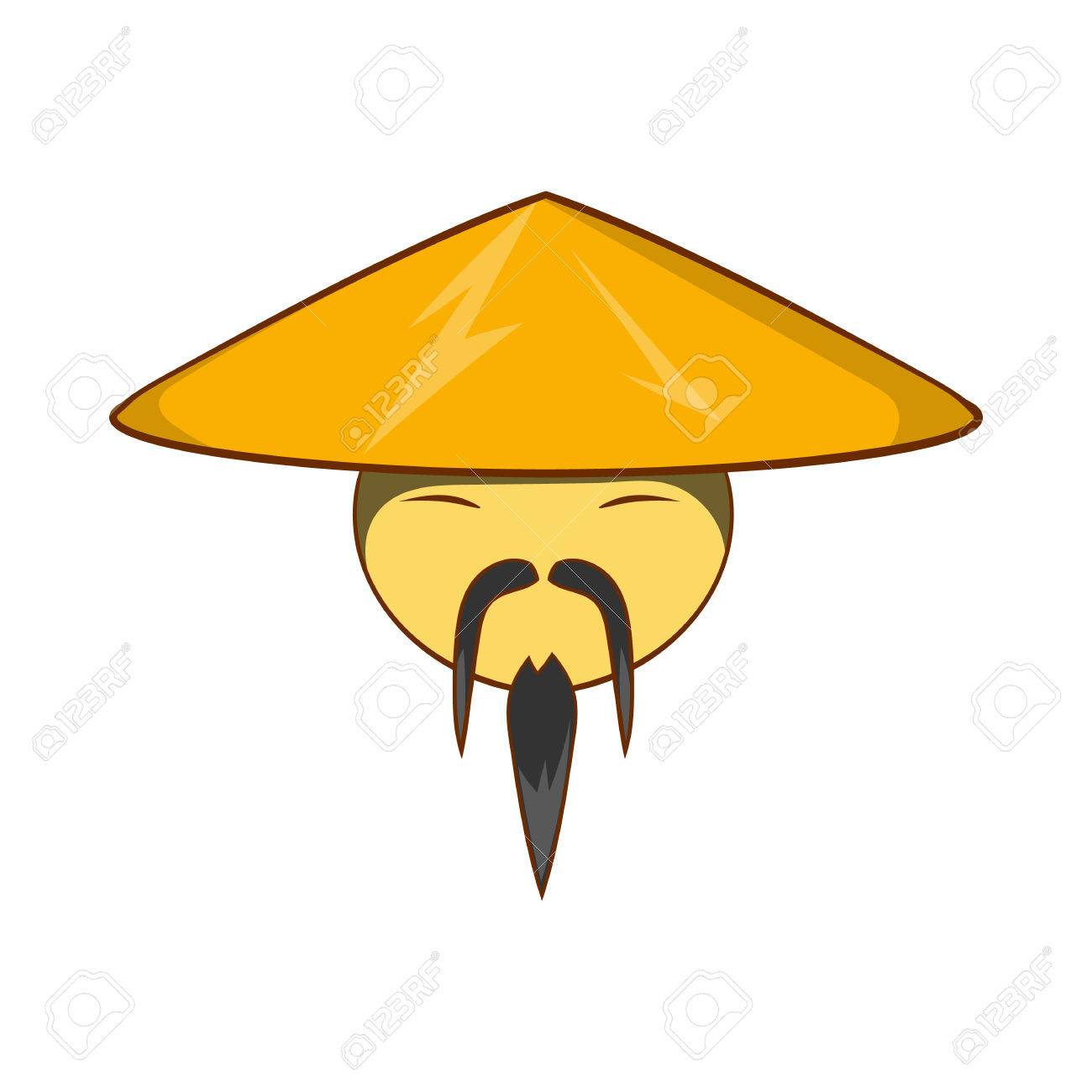 man in chinese conical hat icon in cartoon style on a white