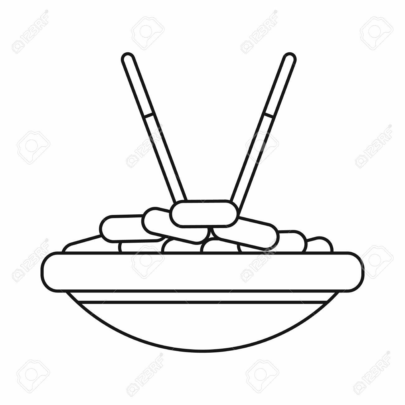 箸アイコン アウトライン スタイルの丼は ベクトル図を分離しました 食品や調理器具のシンボルのイラスト素材 ベクタ Image