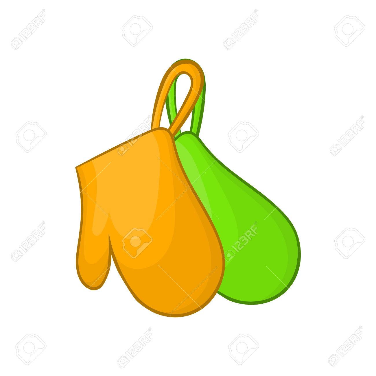 Green And Orange Kitchen Gloves Icon In Cartoon Style On A White