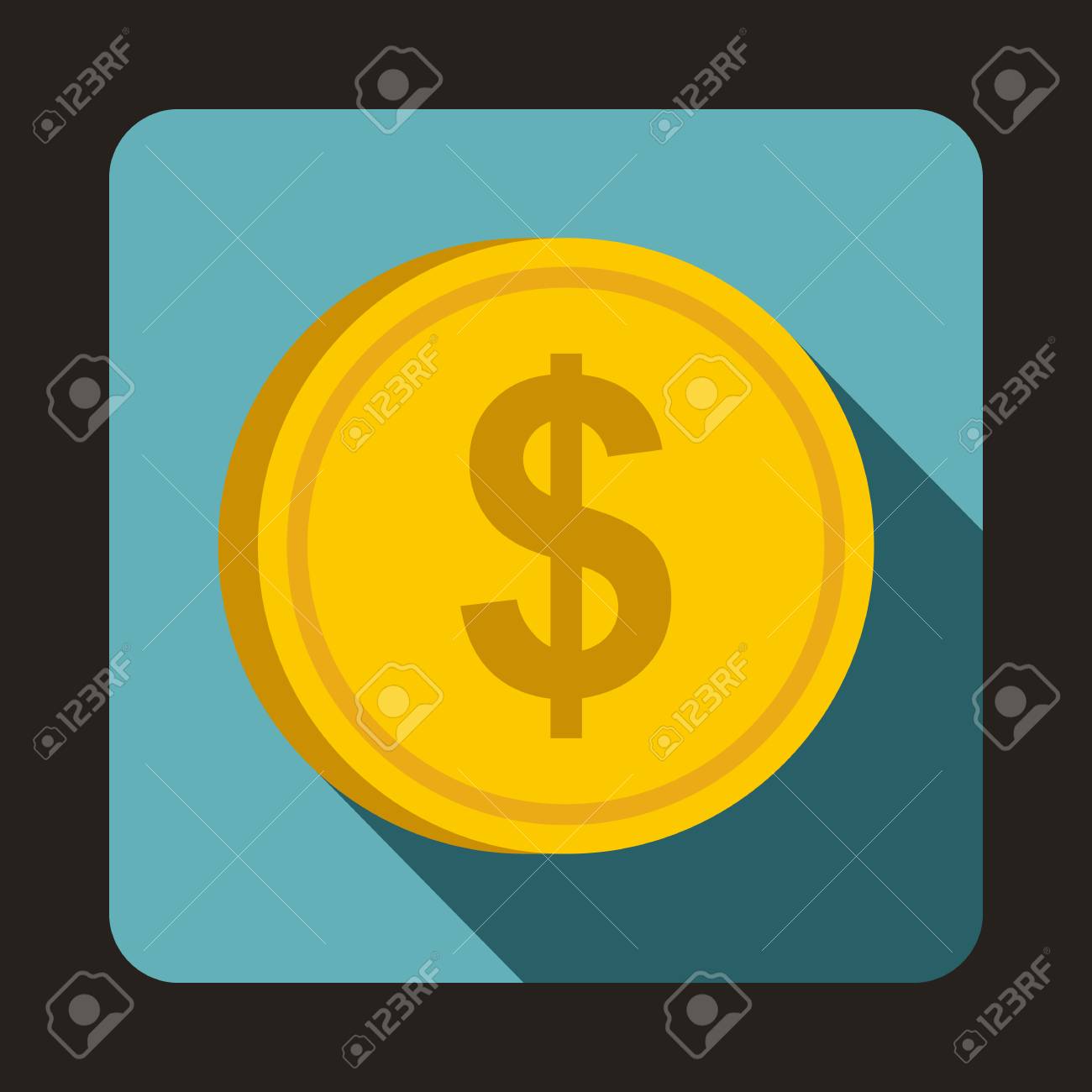 긴 그림자와 평면 스타일에서 코인 달러 아이콘. 화폐 기호 로열티 무료 사진, 그림, 이미지 그리고 스톡포토그래피. Image  60648600