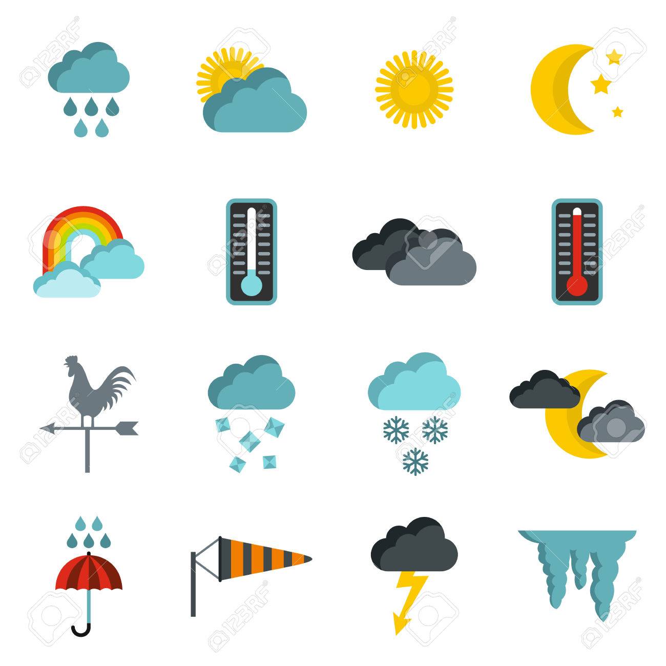 Flat Weather Icons Set. Universal Weather Icons To Use For Web And Mobile  UI, Set Of Basic Weather Elements Isolated Vector Illustration Royalty Free  SVG, Cliparts, Vectors, and Stock Illustration. Image 60739501., image size:1300x1300