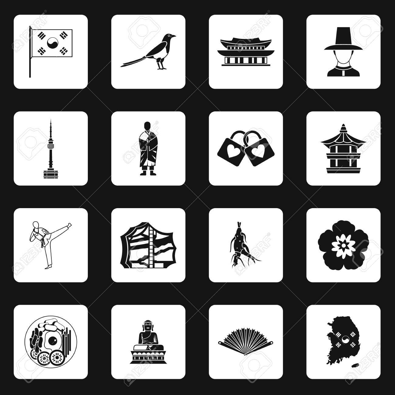 韓国のアイコンをシンプルなスタイルを設定します 韓国のシンボル設定コレクションのベクトル図のイラスト素材 ベクタ Image 韓国のアイコンをシンプルなスタイルを設定します 韓国のシンボル設定コレクションのベクトル図のイラスト素材 ベクタ Image