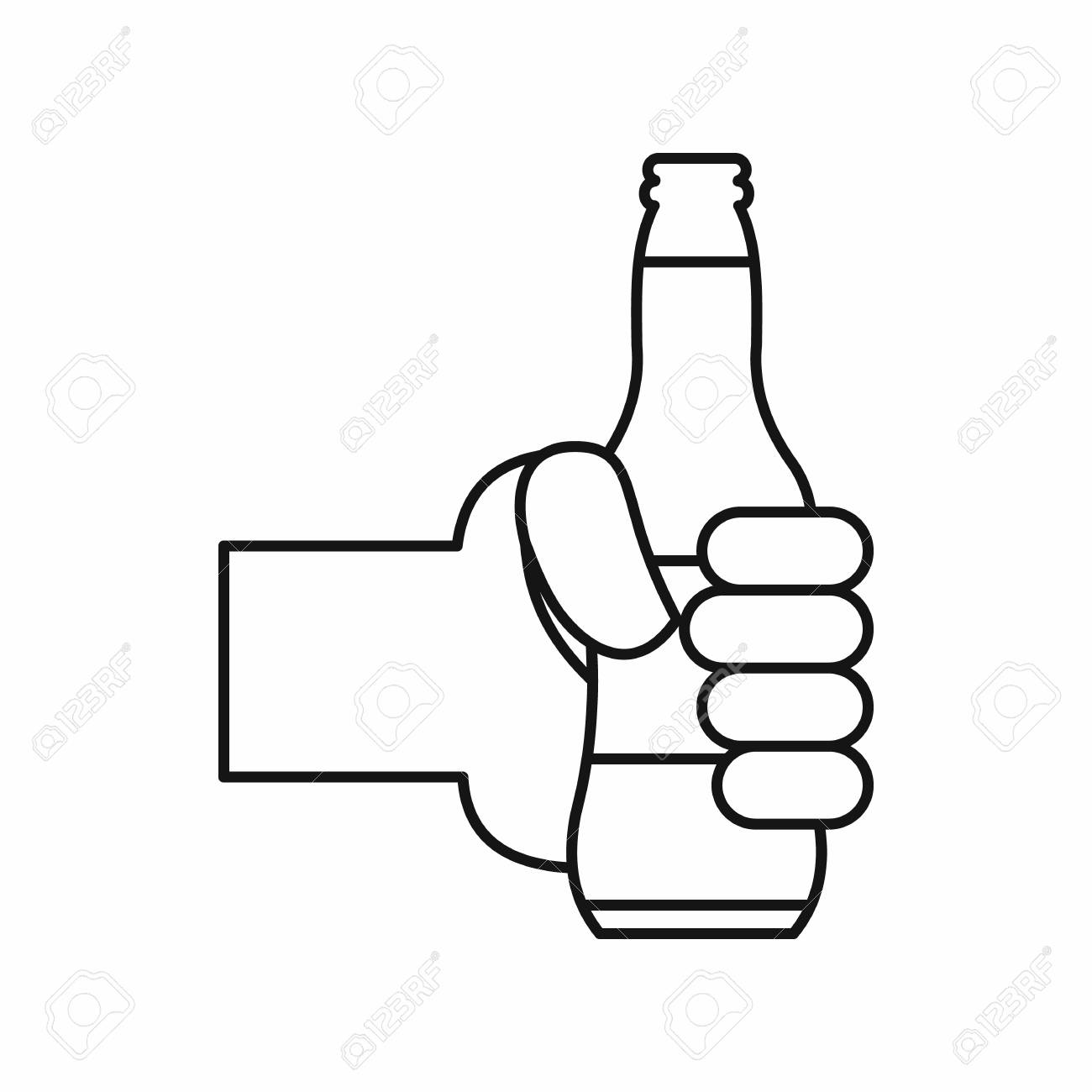 Hand Holding A Beer Bottle In Outline Style Isolated On White Royalty Free Cliparts Vectors And Stock Illustration Image 62319932