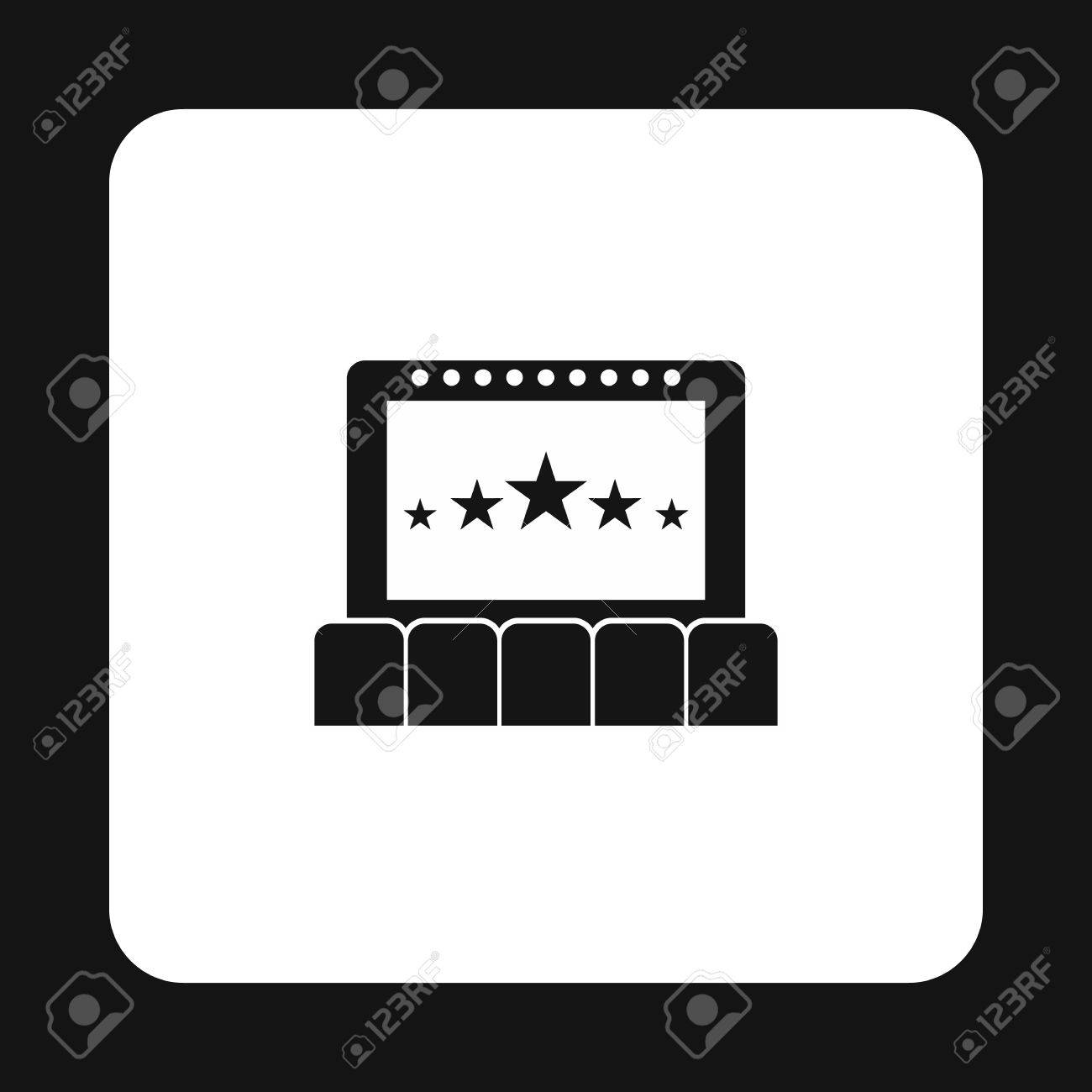 白い背景のベクトル図にシンプルなスタイルのアイコンをスクリーンと座席映画館の講堂 のイラスト素材 ベクタ Image