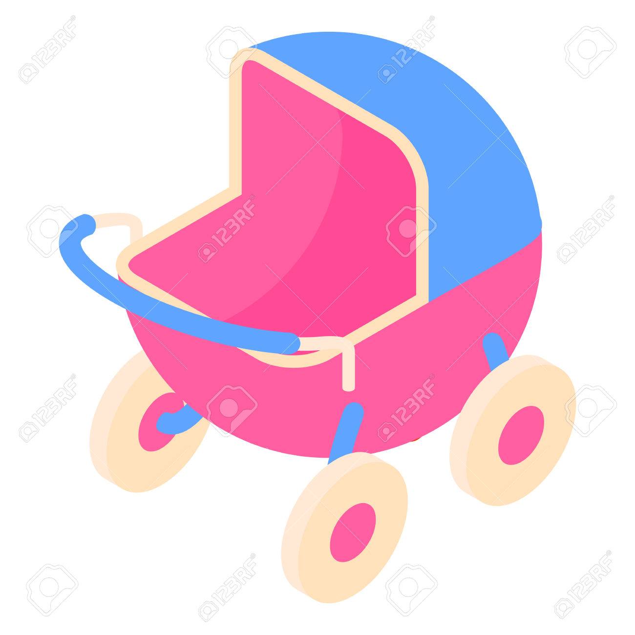 Icono de cochecito de bebé en estilo de dibujos animados aislado en el fondo blanco ilustración vectorial Icono de cochecito de bebé en estilo de dibujos animados aislado en el fondo blanco ilustración vectorial