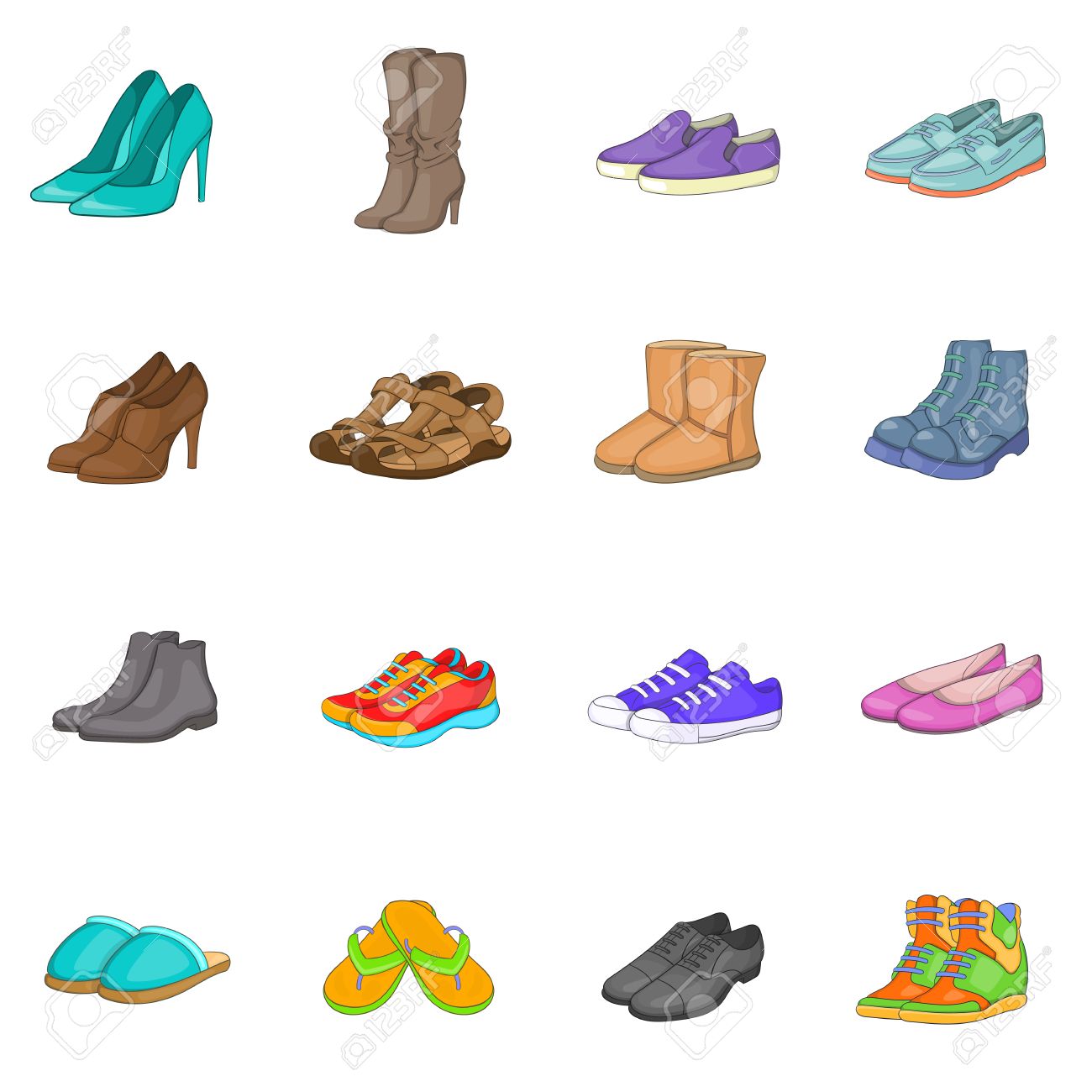 shoe icons set in cartoon style men and women shoes set collection
