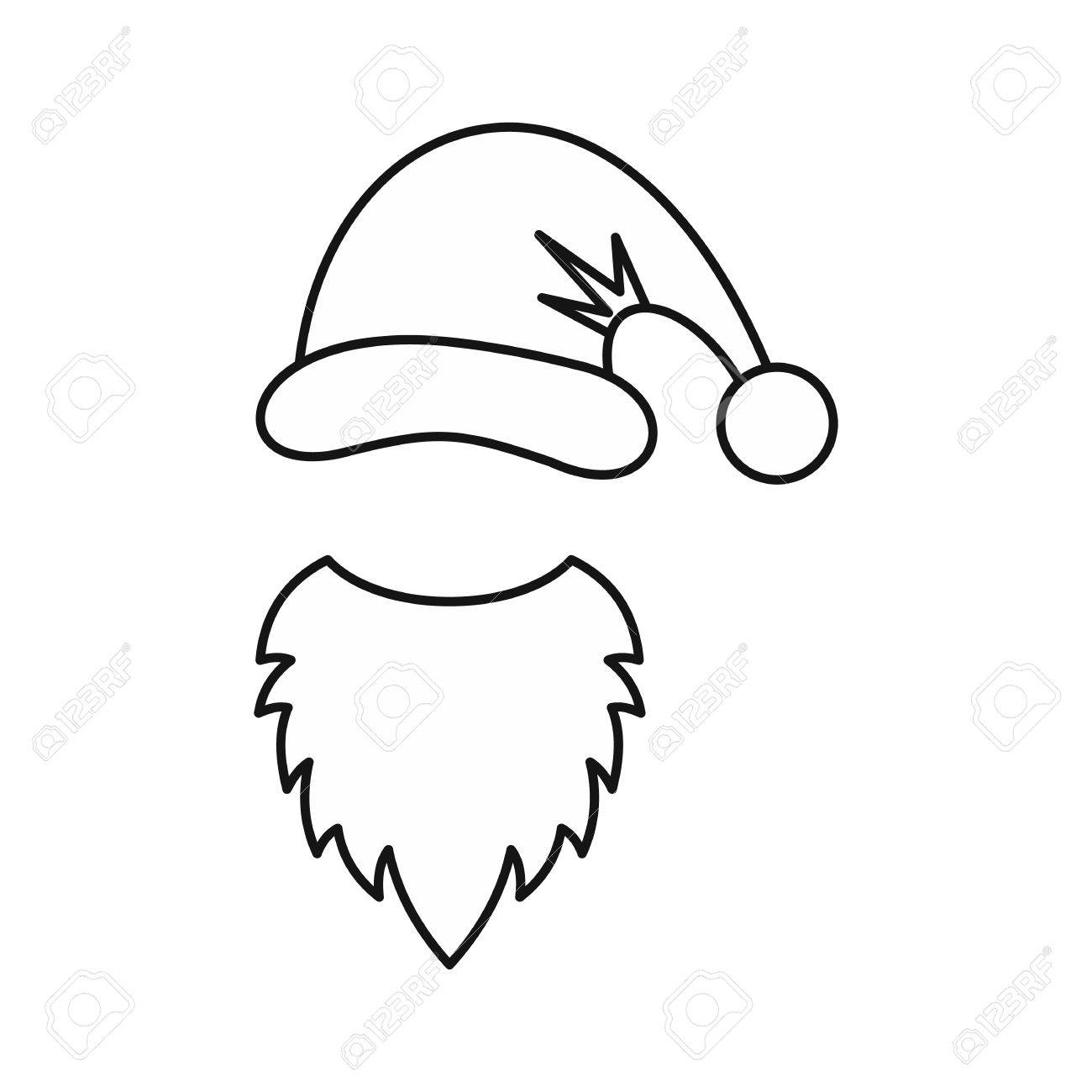 Christmas Hat And White Beard Of Santa Claus Icon In Outline