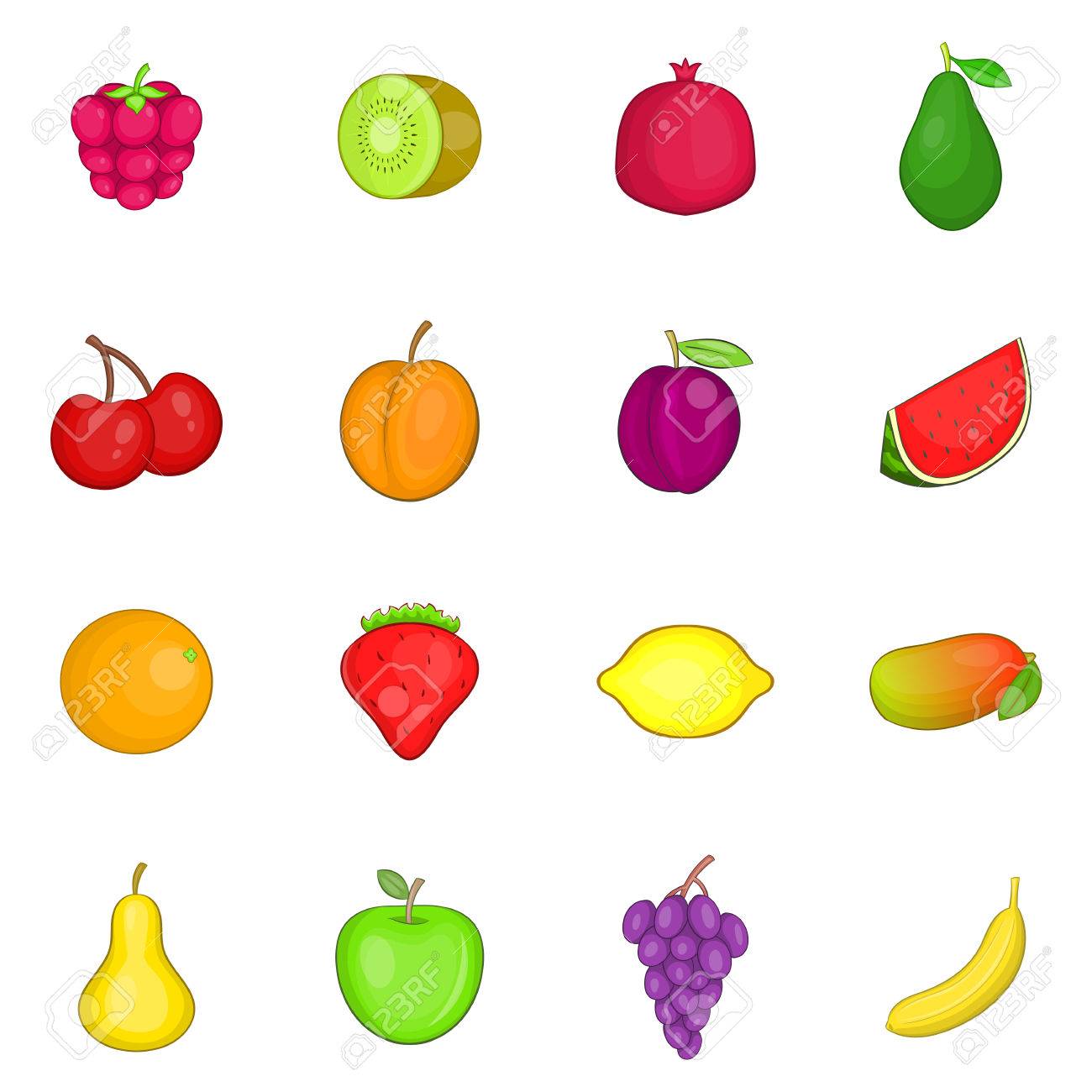 conjunto de iconos de frutas ilustración de dibujos animados de 16