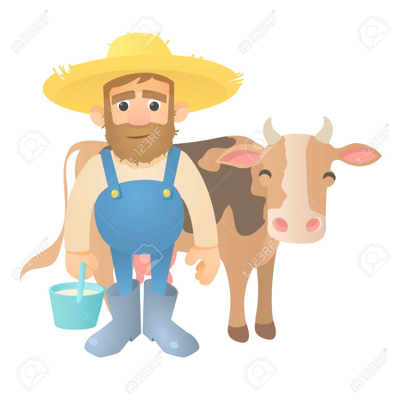 farmer with cow icon flat illustration of farmer with cow vector