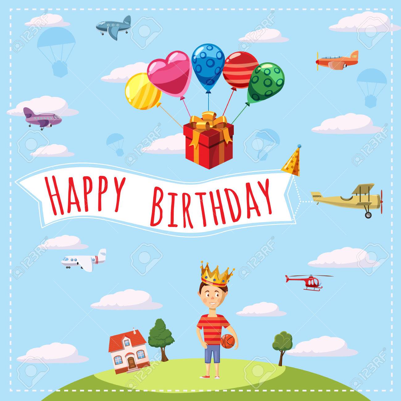 Concept De Paysage De Joyeux Anniversaire Illustration De Dessin Anime Du Concept De Vecteur De Paysage Happy Birthday Pour Le Web Clip Art Libres De Droits Vecteurs Et Illustration Image