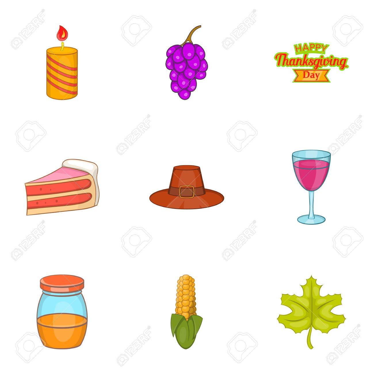 感謝祭の饗宴のアイコンを設定します 9 感謝祭のごちそうのベクトルのアイコン Web 漫画イラストのイラスト素材 ベクタ Image