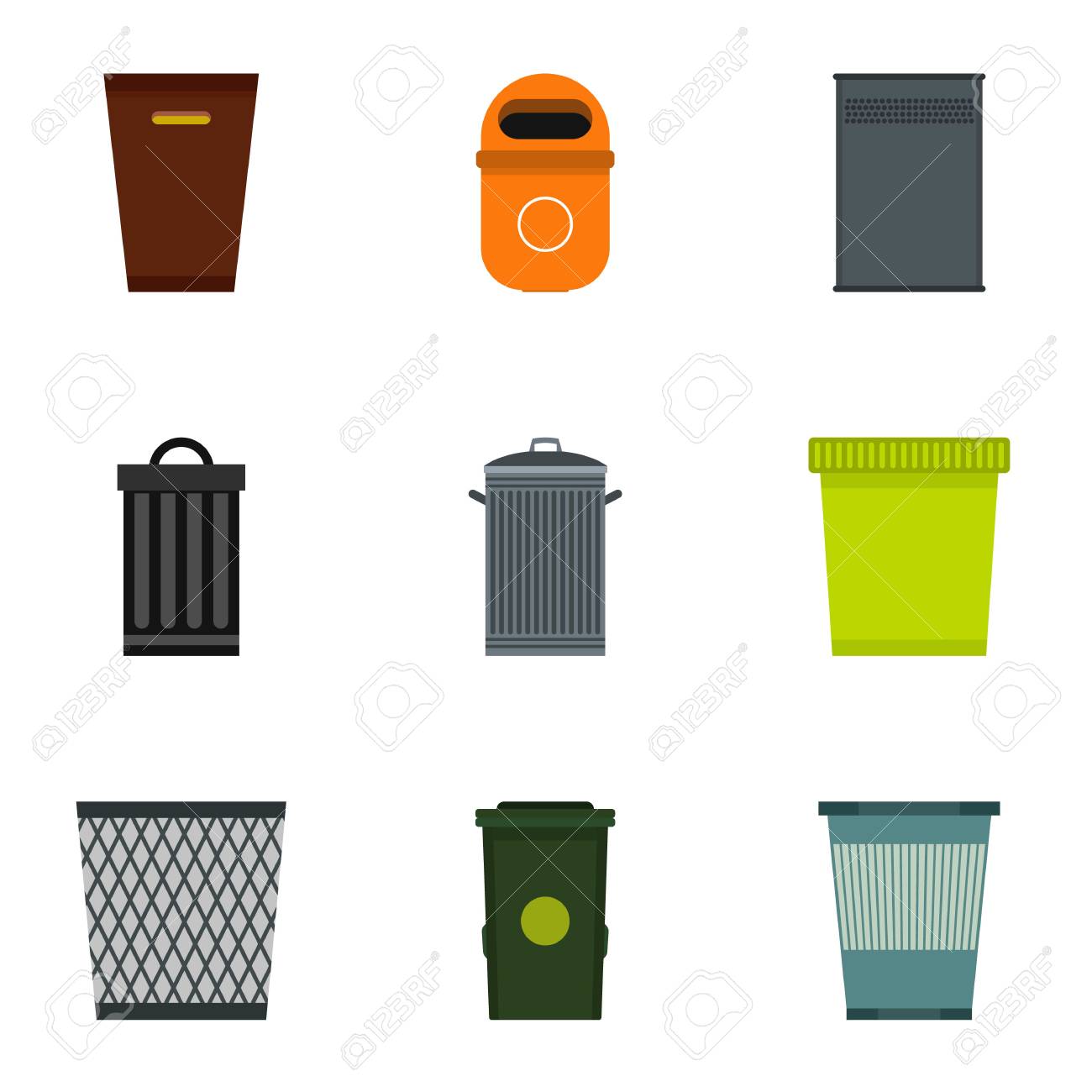 ゴミ箱のアイコンを設定します 9 ごみのベクトルのアイコン Web のフラットの図のイラスト素材 ベクタ Image