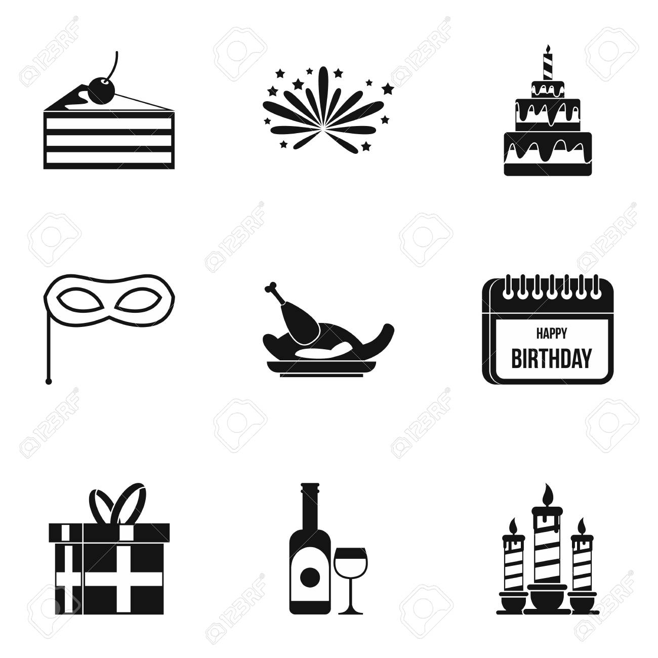 誕生日のアイコンを設定します Web の 9 歳の誕生日ベクトル アイコンのシンプルなイラストのイラスト素材 ベクタ Image