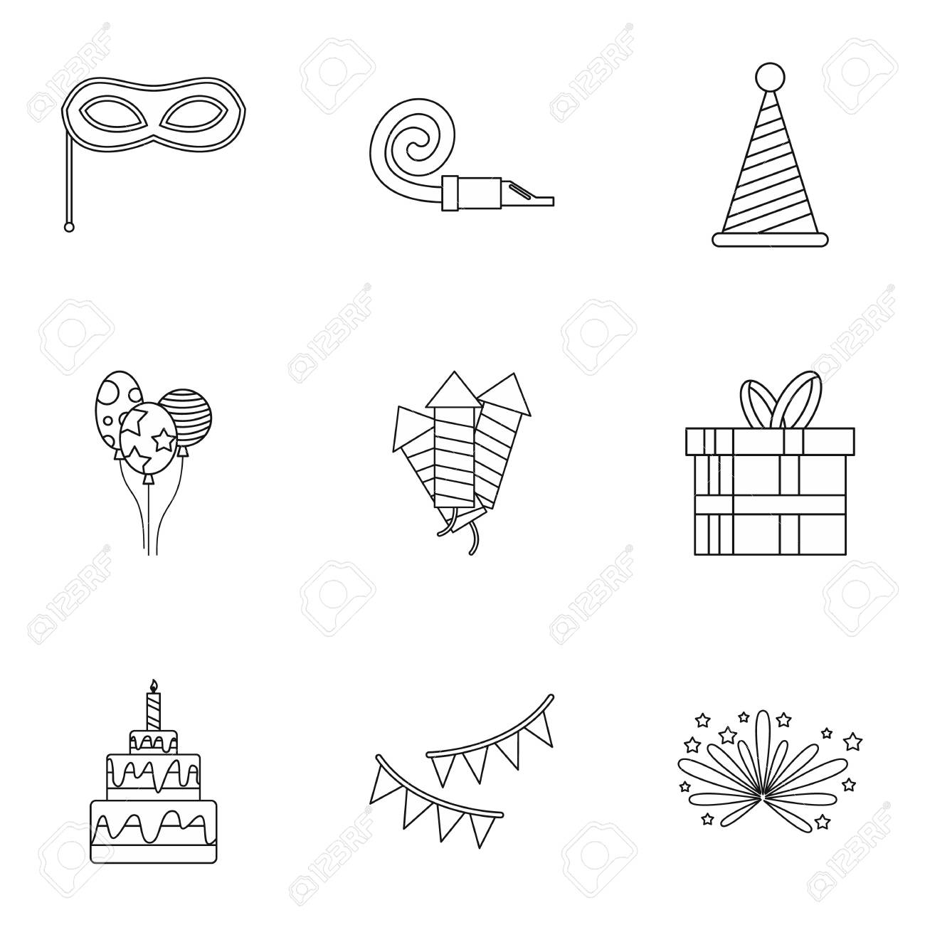 休日の誕生日のアイコンを設定します 9 休日誕生日ベクトル アイコン Web の概要図のイラスト素材 ベクタ Image