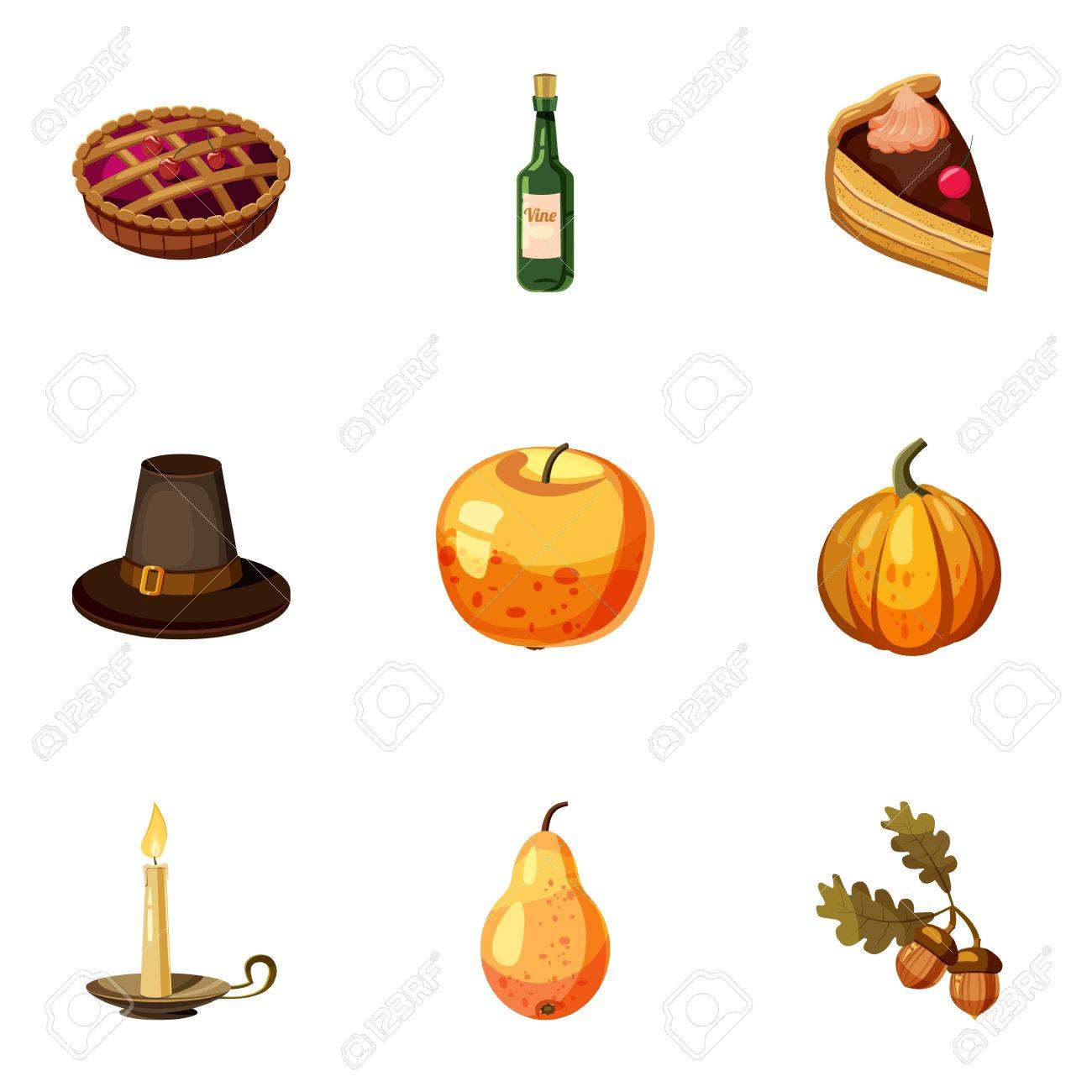 感謝祭の饗宴のアイコンを設定します 9 感謝祭のごちそうのベクトルのアイコン Web 漫画イラストのイラスト素材 ベクタ Image