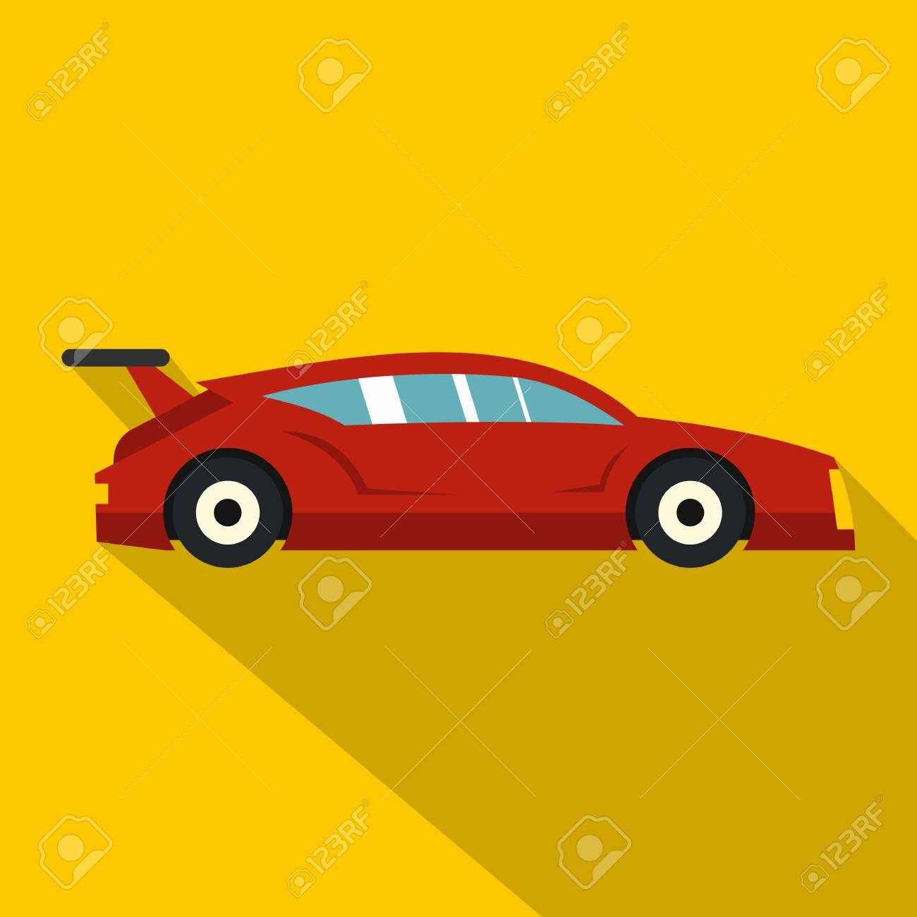 赤い車アイコン 黄色の背景に分離された Web の赤い車ベクトル アイコンのフラットの図 のイラスト素材 ベクタ Image