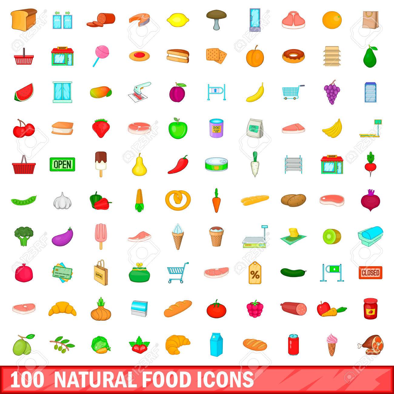 100 Icones D Aliments Naturels Style De Dessin Anime Clip Art Libres De Droits Vecteurs Et Illustration Image