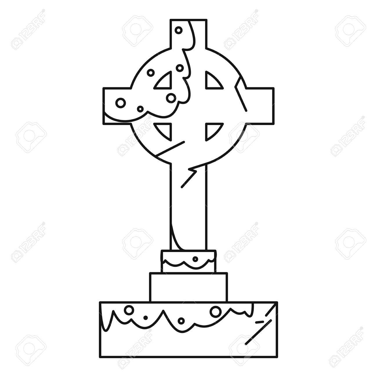 ケルト族十字墓石アイコン アウトラインのスタイル のイラスト素材 ベクタ Image