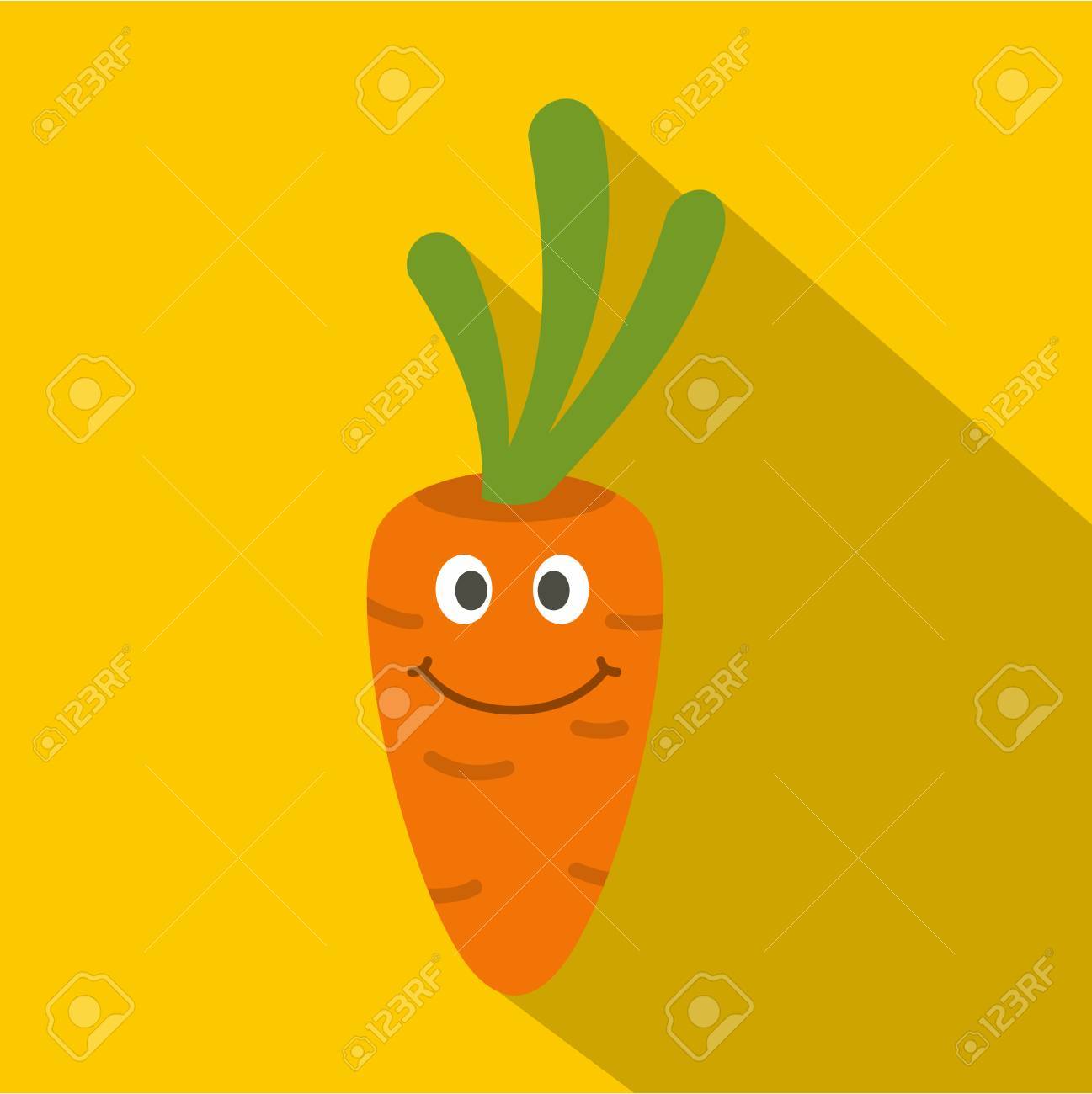 新鮮な笑みを浮かべてニンジン アイコン 黄色の背景に Web の新鮮な笑みを浮かべてニンジン ベクトル アイコンのフラットの図 のイラスト素材 ベクタ Image