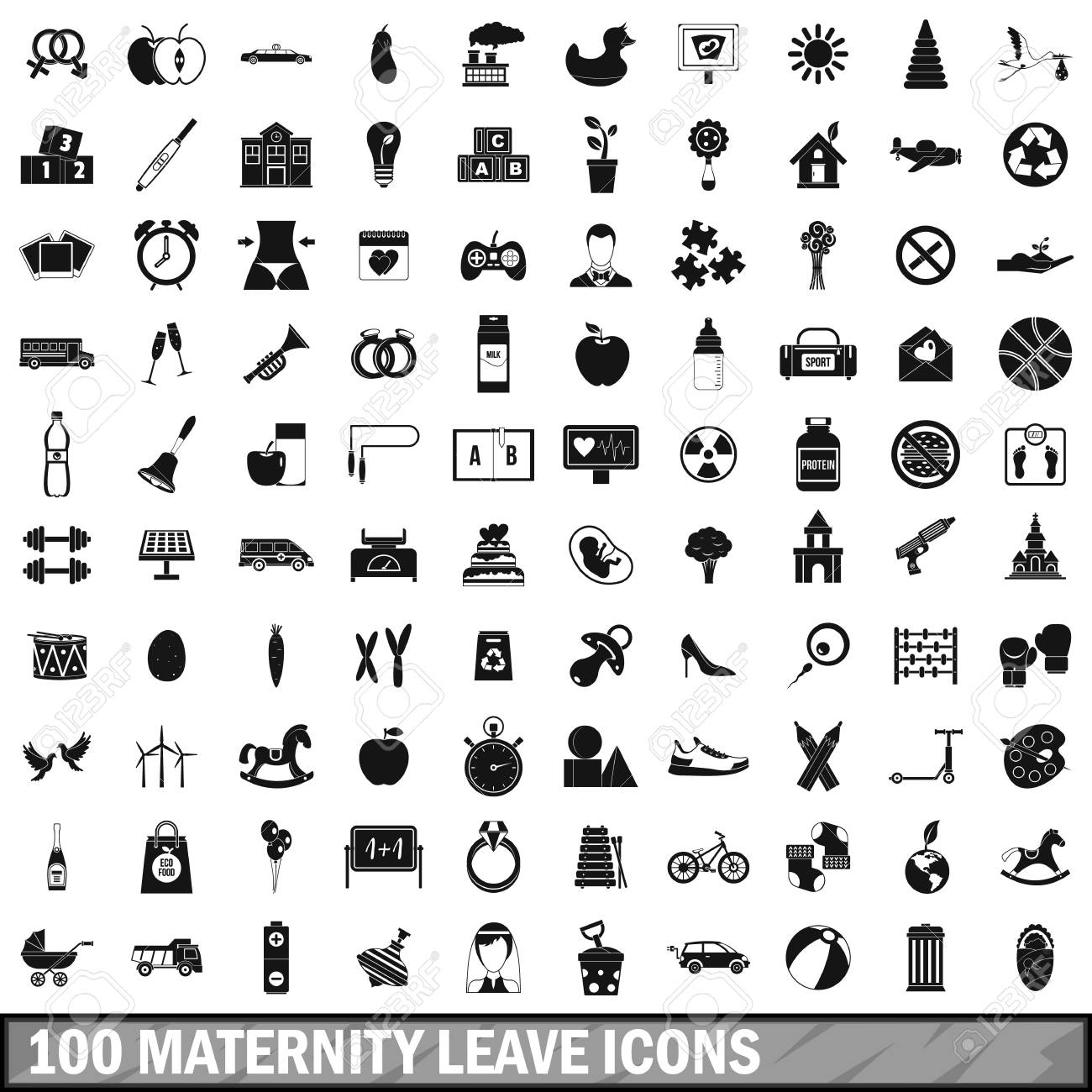 100 産休アイコン セット シンプルなスタイル のイラスト素材 ベクタ Image