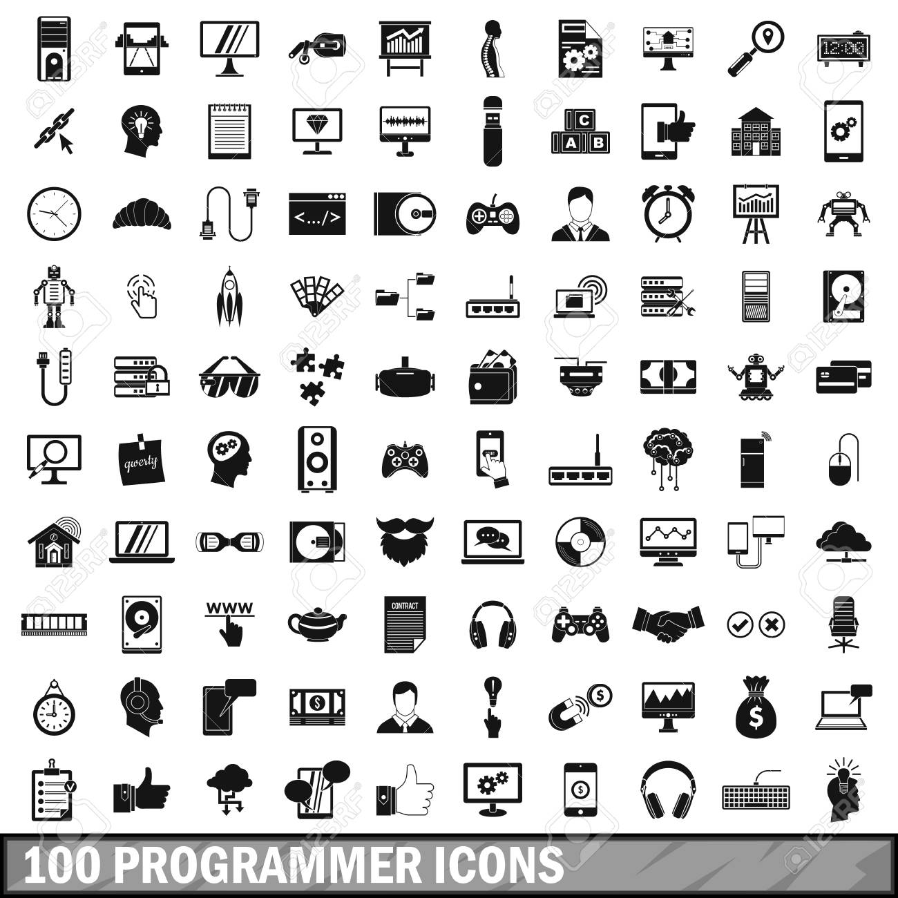 100 プログラマのアイコンを設定 シンプルなスタイルのイラスト素材 ベクタ Image