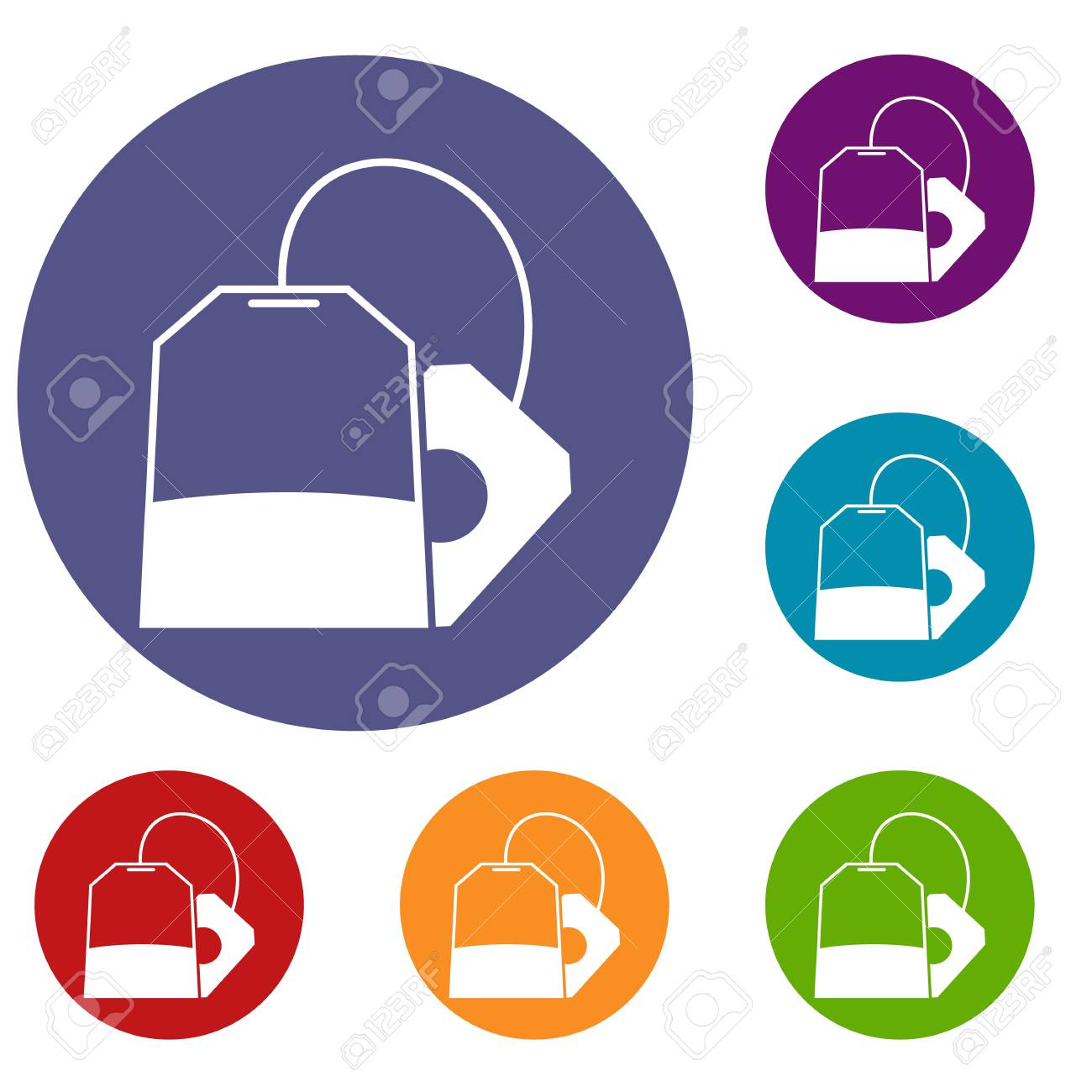 teabag icons set in flat circle reb blue and green color for