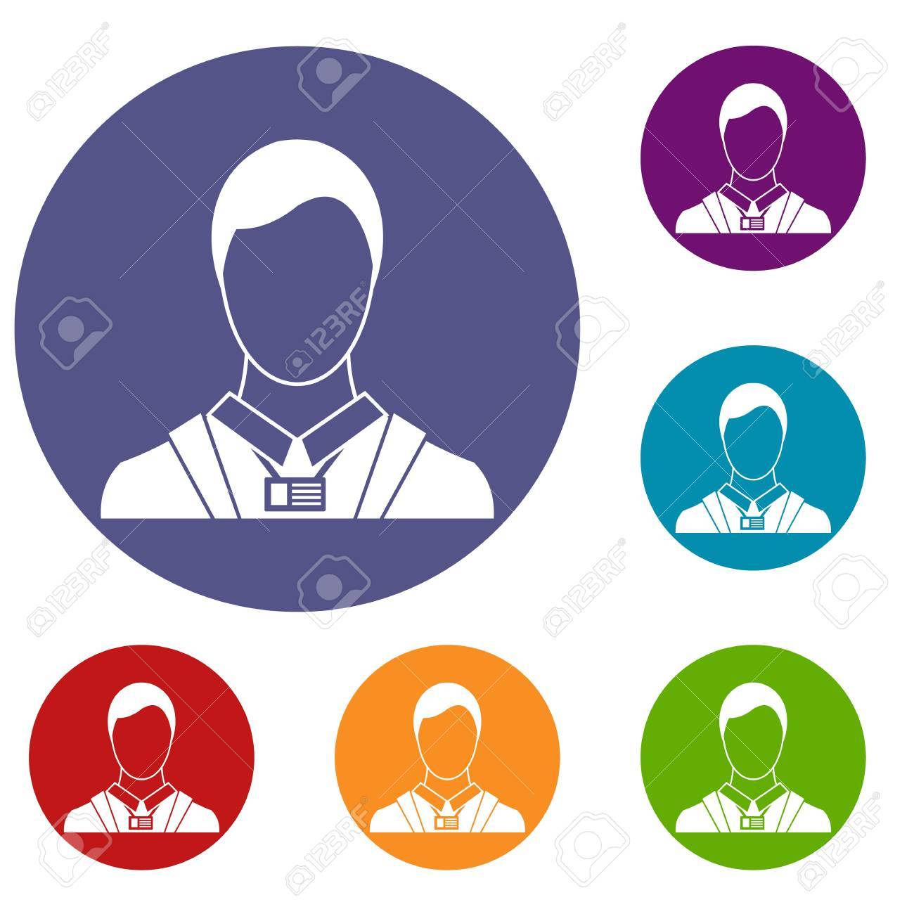 Luomo Daffari Con Le Icone Della Carta Di Nome Di Identità Ha Messo Nel Colore Del Cerchio Blu E Verde Del Cerchio Piano Per Il Web