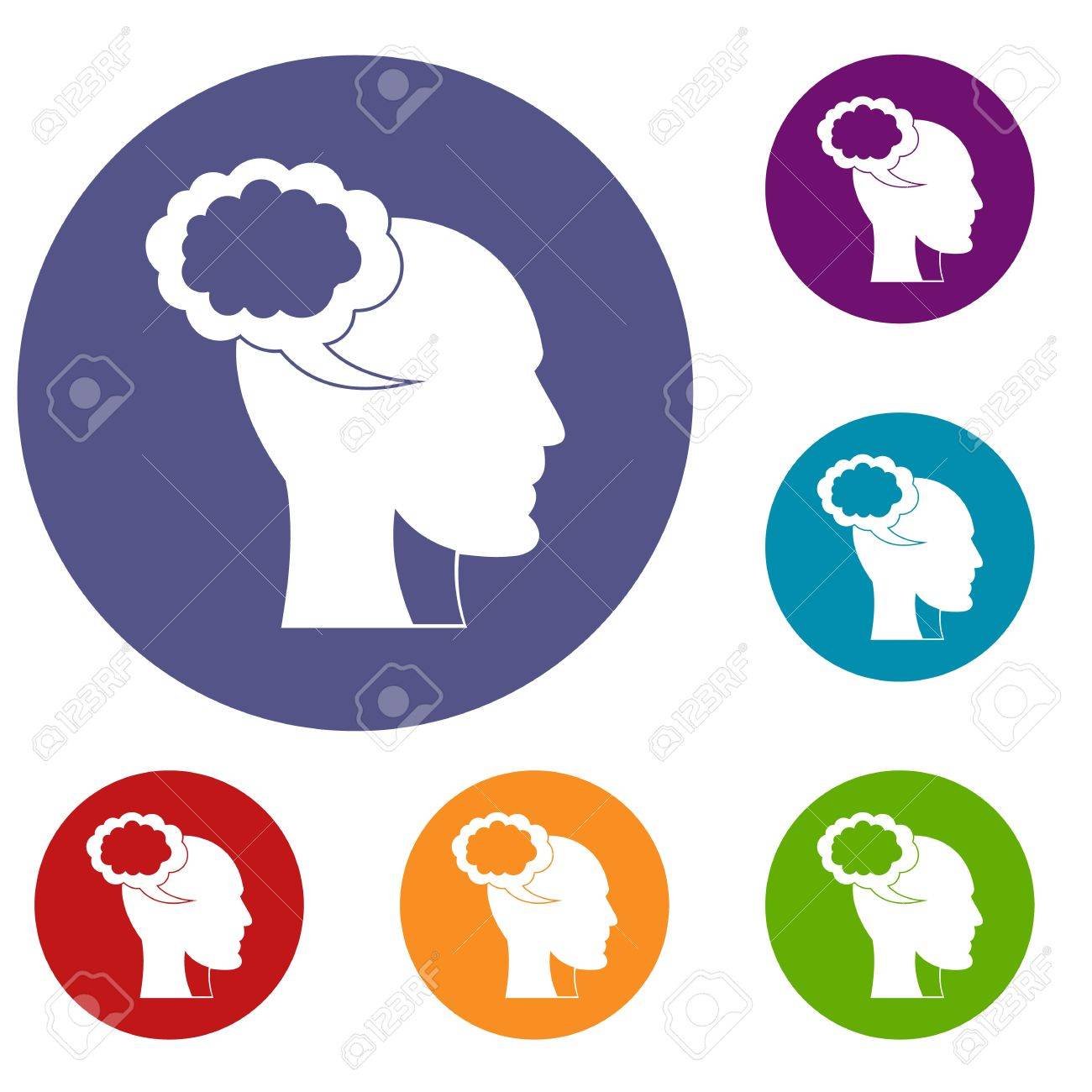 人間頭アイコンは Web のフラット円の赤 青 緑の色の設定と吹き出しのイラスト素材 ベクタ Image 6340