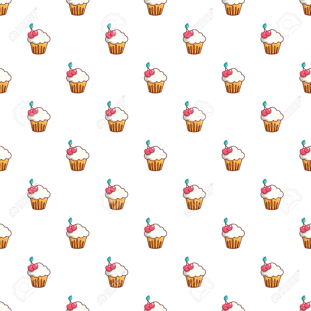 さくらんぼのパターンを持つ白いカップケーキのイラスト素材 ベクタ Image