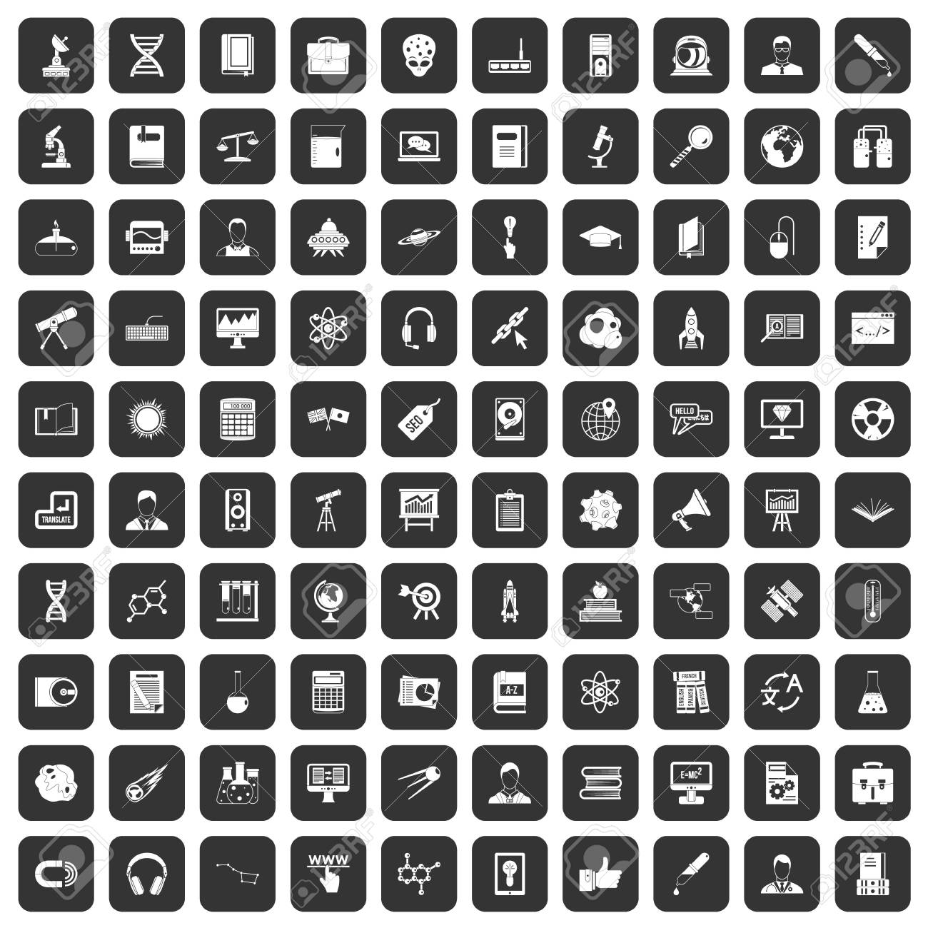100 の研究者科学のアイコン セット ブラックのイラスト素材 ベクタ Image 100 の研究者科学のアイコン セット ブラックのイラスト素材 ベクタ Image