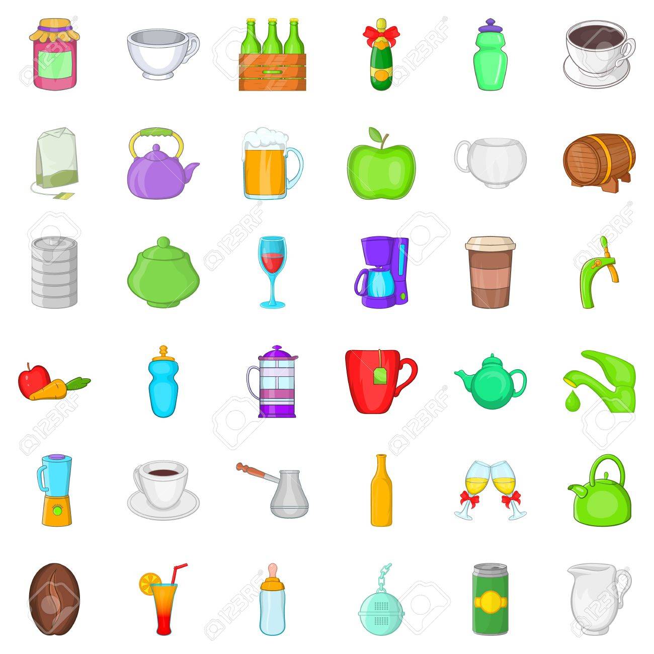 Icones De Nourriture Et Boissons Style De Dessin Anime De 36 Aliments Et Boissons Icones Vecteur Pour Le Web Isole Sur Fond Blanc Clip Art Libres De Droits Vecteurs Et Illustration Image