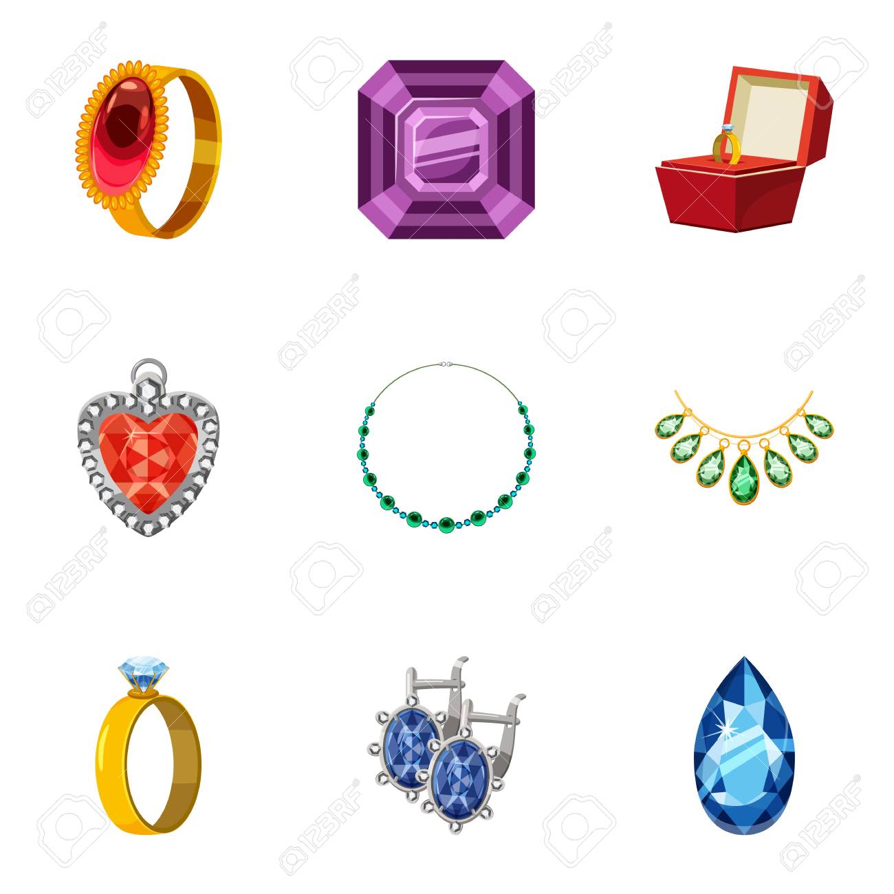 Conjunto De De Joyería. Conjunto De Dibujos Animados De 9 Iconos De Vector De Joyería Para Web Aislado Sobre Blanco Svg, Vectoriales, Clip Art Vectorizado Libre De Derechos. Image 83175356.