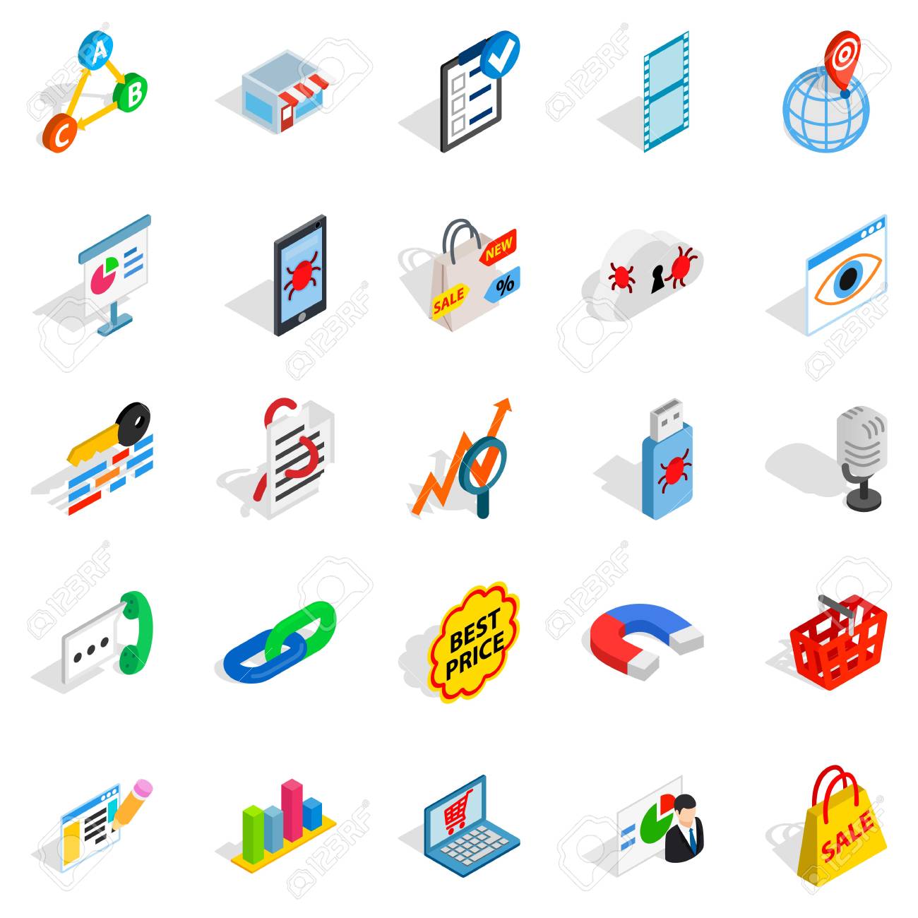 ローカル サーバーのアイコンを設定します Web は 白い背景で隔離のための 25 のローカル サーバー ベクトルのアイコン等尺性セット のイラスト素材 ベクタ Image 6901