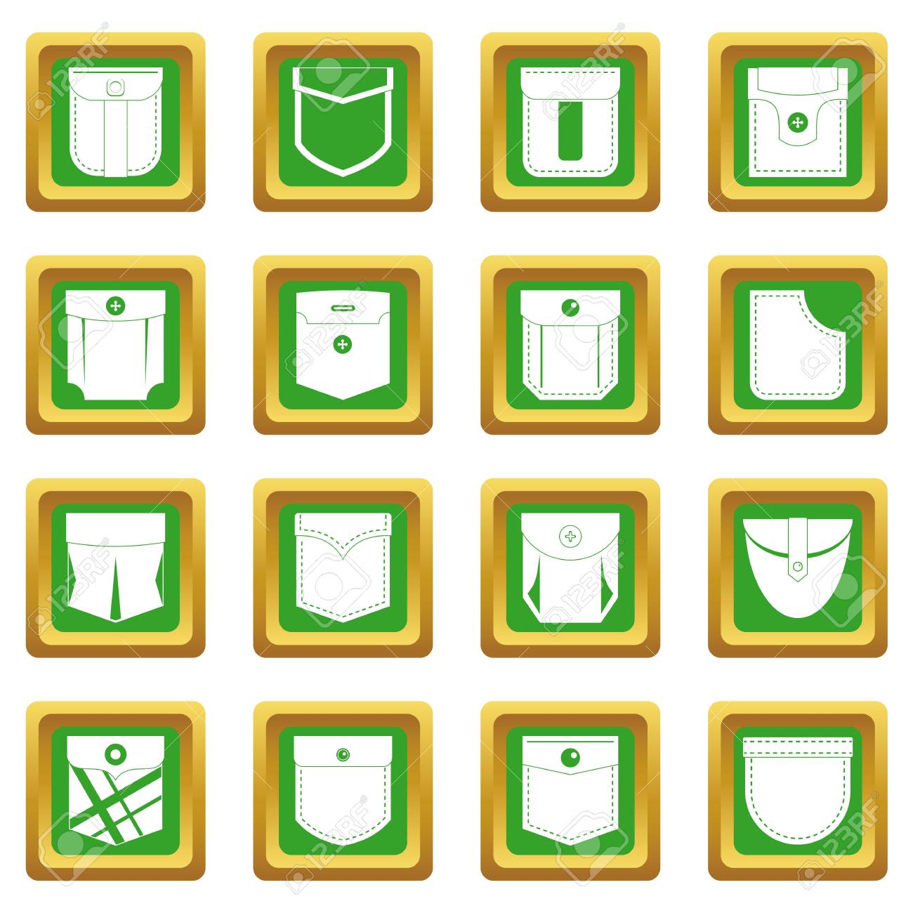 ポケットの種類アイコンを設定するウェブと任意のデザインに分離された緑の色ベクトル図 のイラスト素材 ベクタ Image