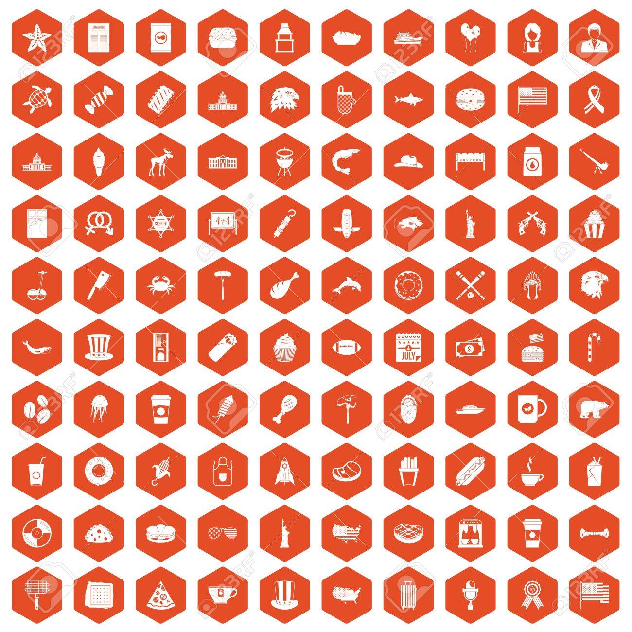 100 アメリカ アイコン六角形オレンジのイラスト素材 ベクタ Image 83886324