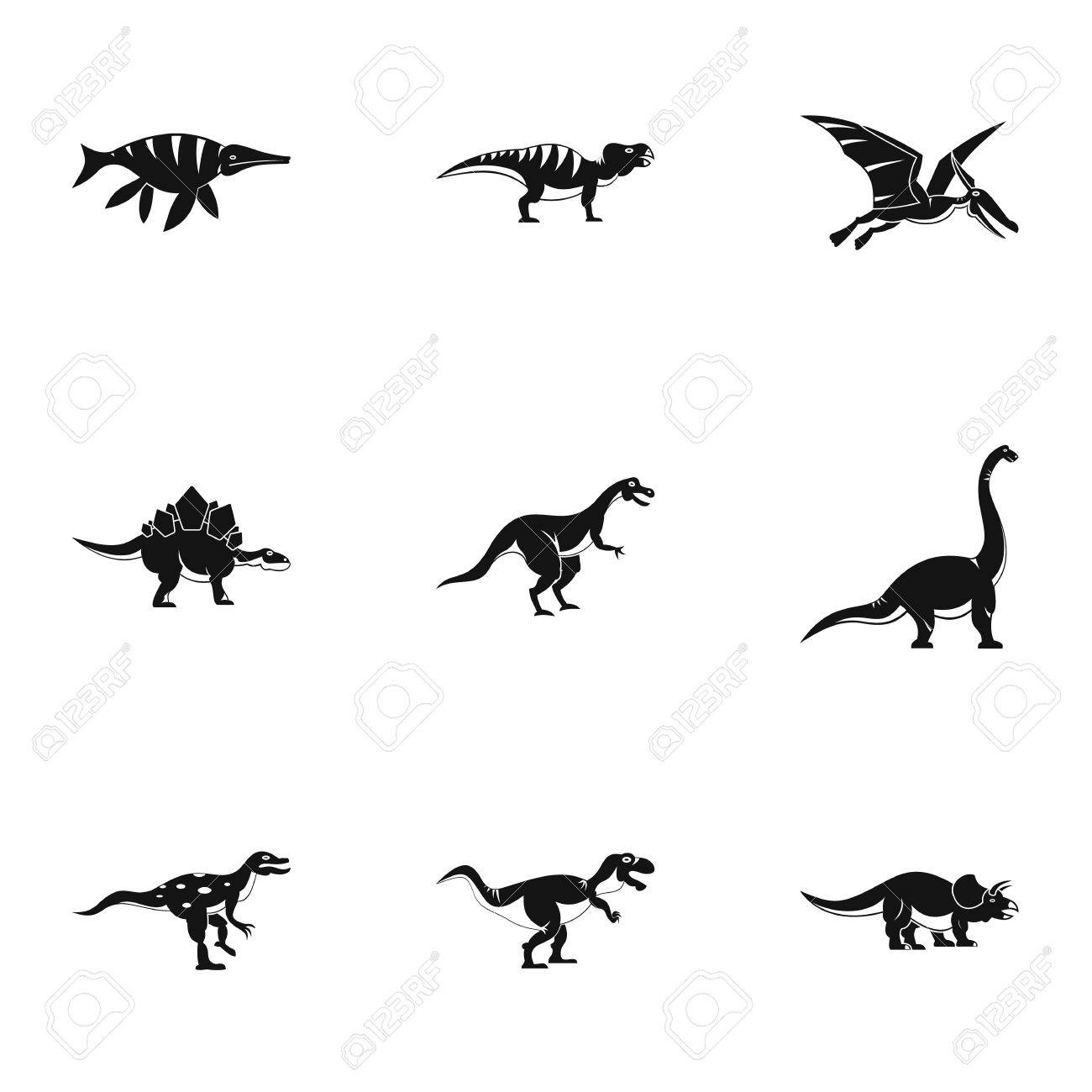 恐竜アイコンの種類を設定します 単純な Web は 白い背景で隔離の恐竜ベクトル アイコンの 9 種類のセットのイラスト素材 ベクタ Image