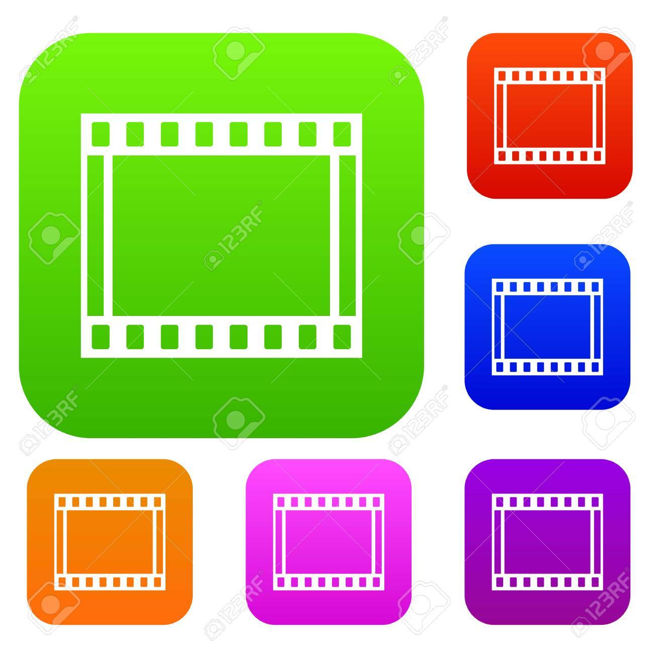 film with frames movie set icon in different colors isolated