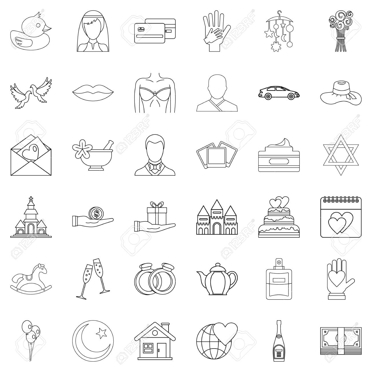 Wedding Icons Set Outline Style Of 36 Wedding Vector Icons For Web Isolated On White Background Royalty Free Cliparts Vectors And Stock Illustration Image 84988495