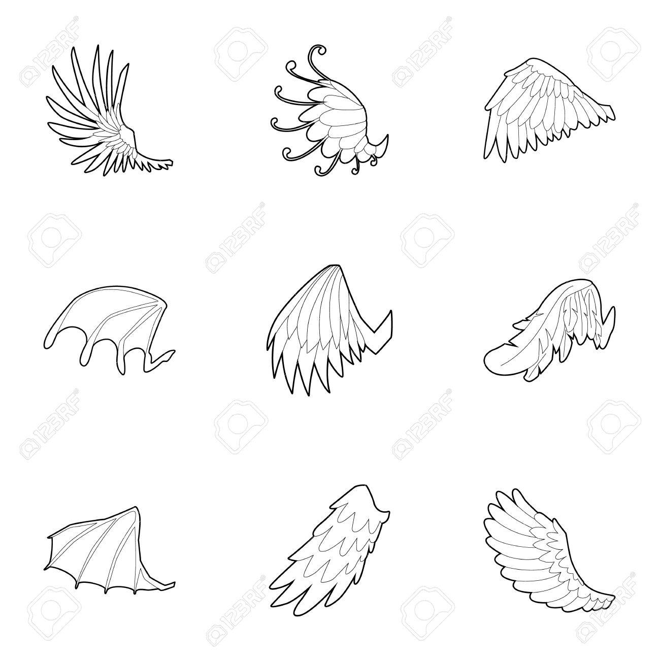 Ensembles D Ailes D Anges Et De Diables Ensemble De Contour De 9 Ailes D Icones De Vecteur Ange Et Diable Pour Web Isole Sur Fond Blanc Clip Art Libres De Droits Vecteurs Et