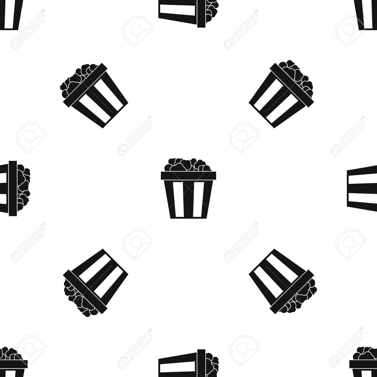 ポップコーン柄シームレスな黒のボックス のイラスト素材 ベクタ Image