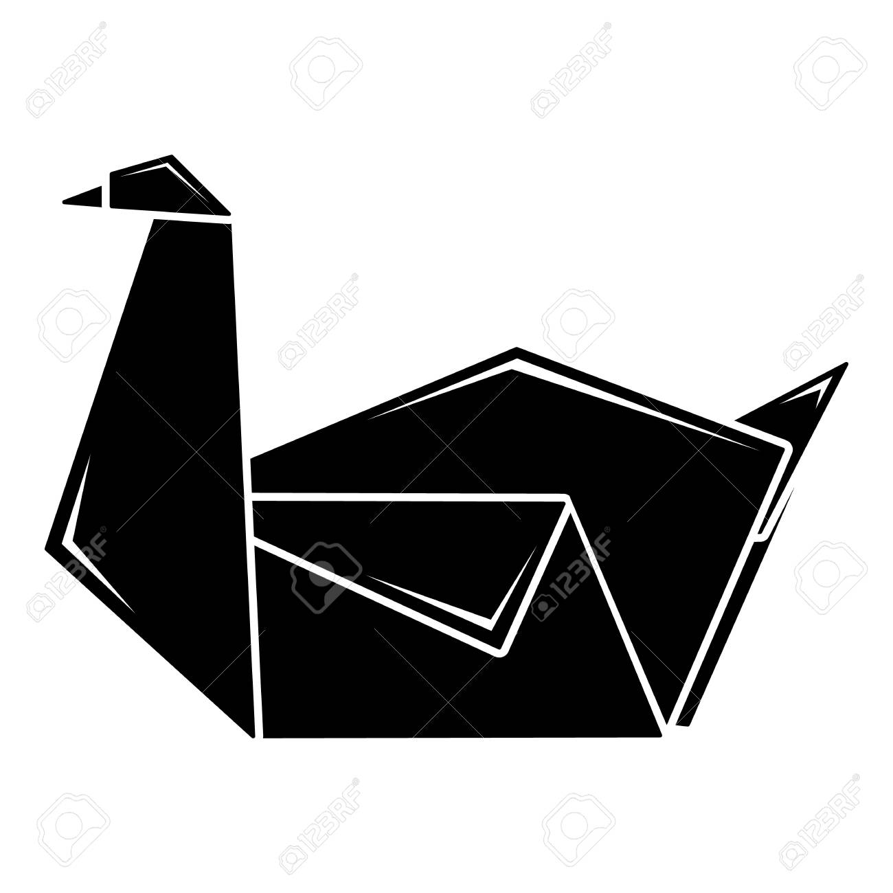 折り紙白鳥アイコン シンプルな黒のスタイルのイラスト素材 ベクタ Image