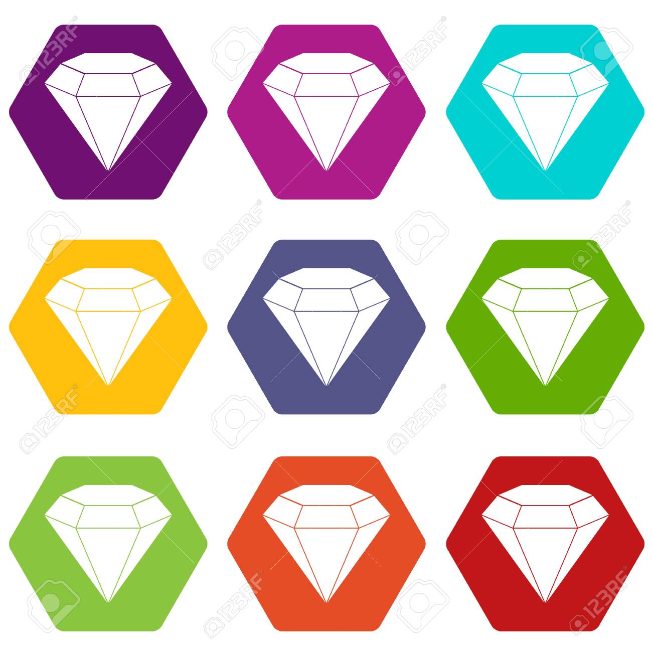 色の六角形の華麗な宝石アイコンを設定 のイラスト素材 ベクタ Image